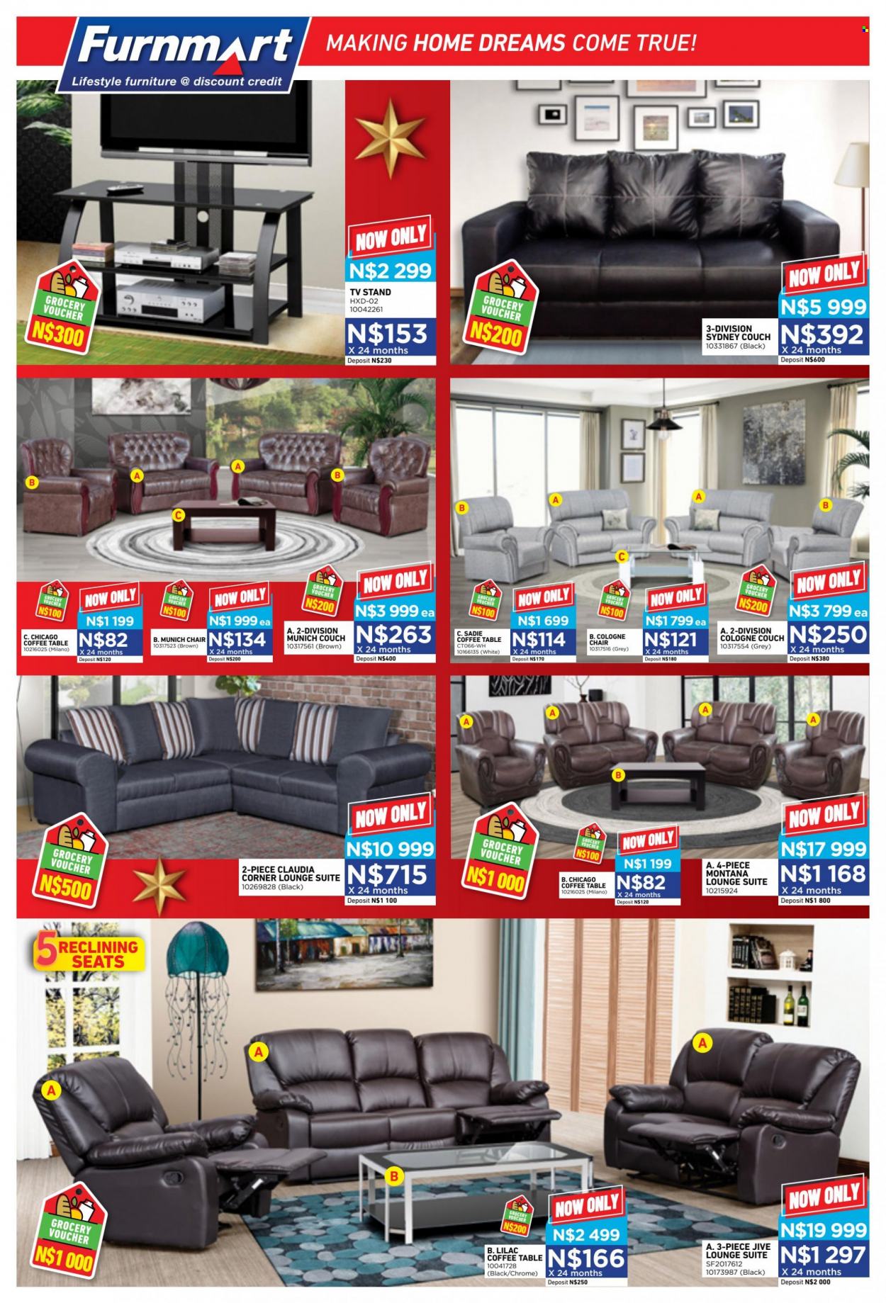 Furnmart catalogue  - 07/12/2022 - 31/12/2022 - Sales products - table, chair, lounge suite, couch, lounge, coffee table, TV stand. Page 4.
