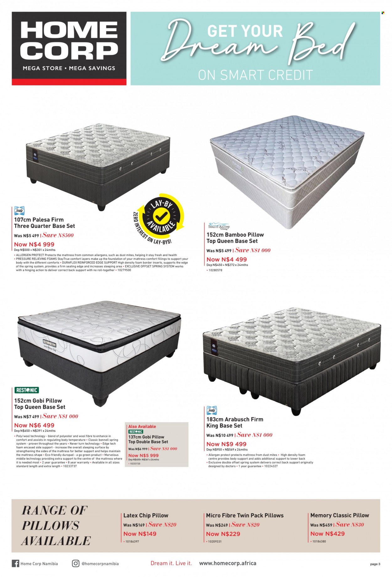 HomeCorp catalogue  - 01/05/2022 - 31/05/2022 - Sales products - bed, base set, mattress, pillow. Page 3.