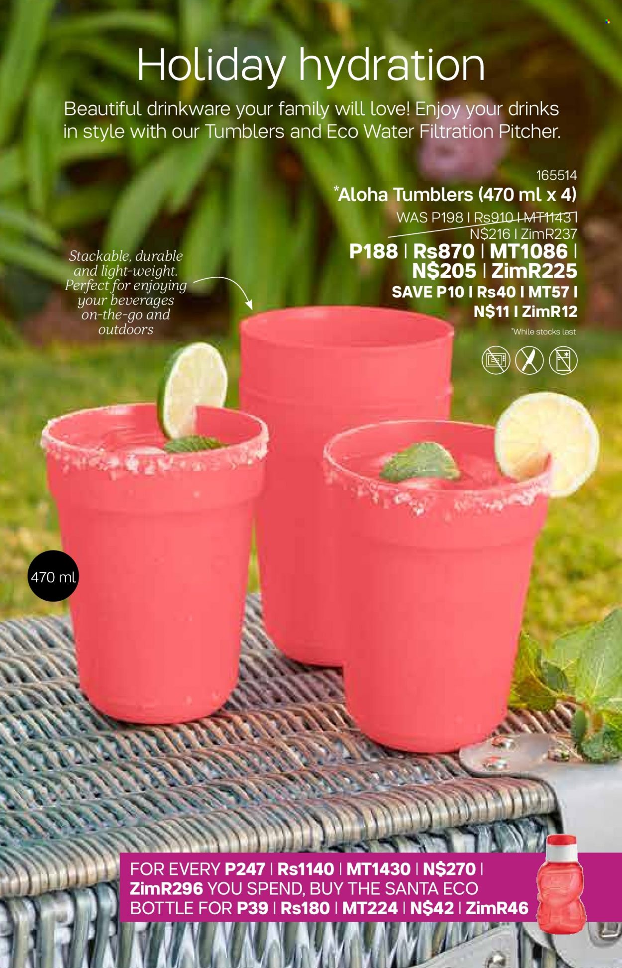 Tupperware catalogue  - 07/12/2022 - 03/01/2023 - Sales products - drinkware, tumbler, pitcher, eco bottle. Page 7.