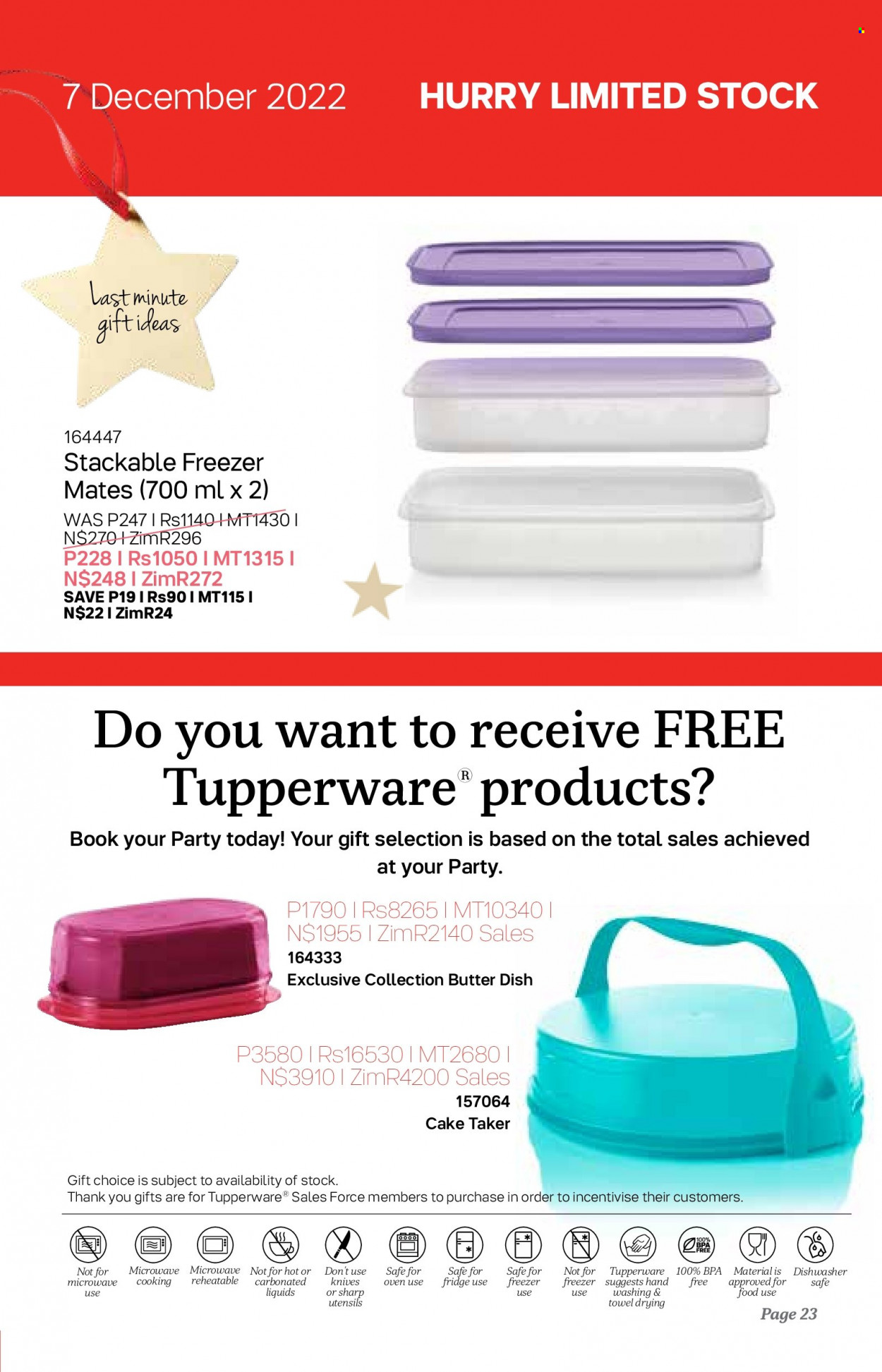 Tupperware catalogue  - 07/12/2022 - 03/01/2023 - Sales products - knife, utensils, butter dish. Page 23.