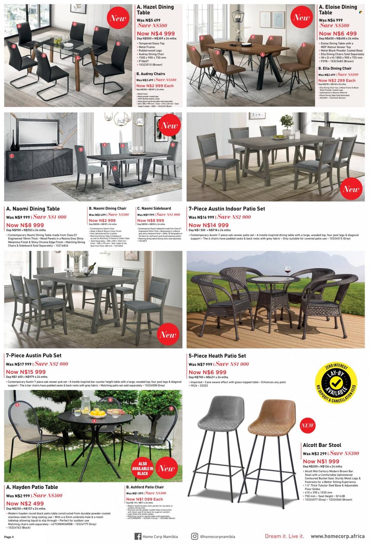 HomeCorp catalogue  - 08/12/2022 - 12/12/2022 - Sales products - dining table, table, stool, chair, bar stool, dining chair, coffee table, TV stand, sideboard, metal frame, chair pad. Page 4.