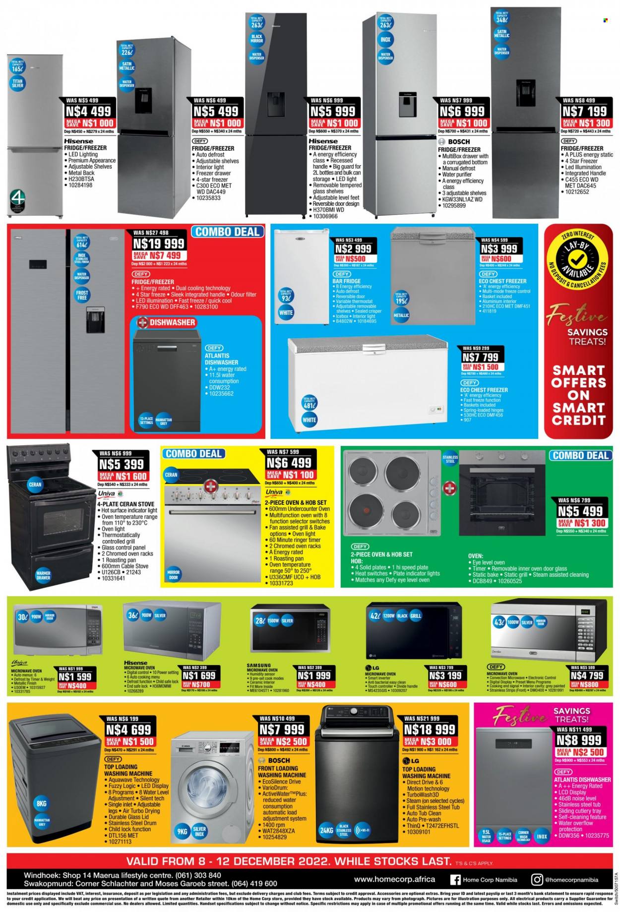 HomeCorp catalogue  - 08/12/2022 - 12/12/2022 - Sales products - shelves, mirror, LG, Samsung, Hisense, freezer, chest freezer, bar fridge, refrigerator, fridge, oven, stove, microwave, hob, water dispenser, basket. Page 8.