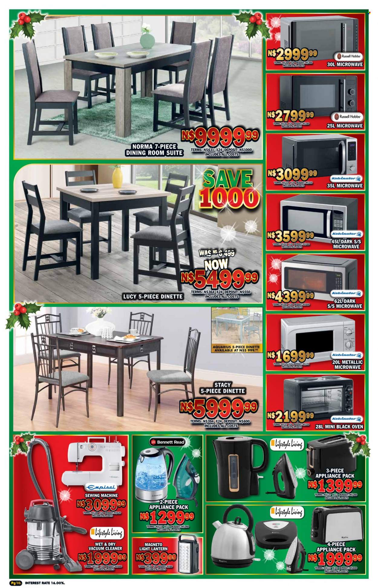 Lewis catalogue  - 12/12/2022 - 02/01/2023 - Sales products - dining room suite, lantern, Kelvinator, oven, microwave, Russell Hobbs. Page 10.