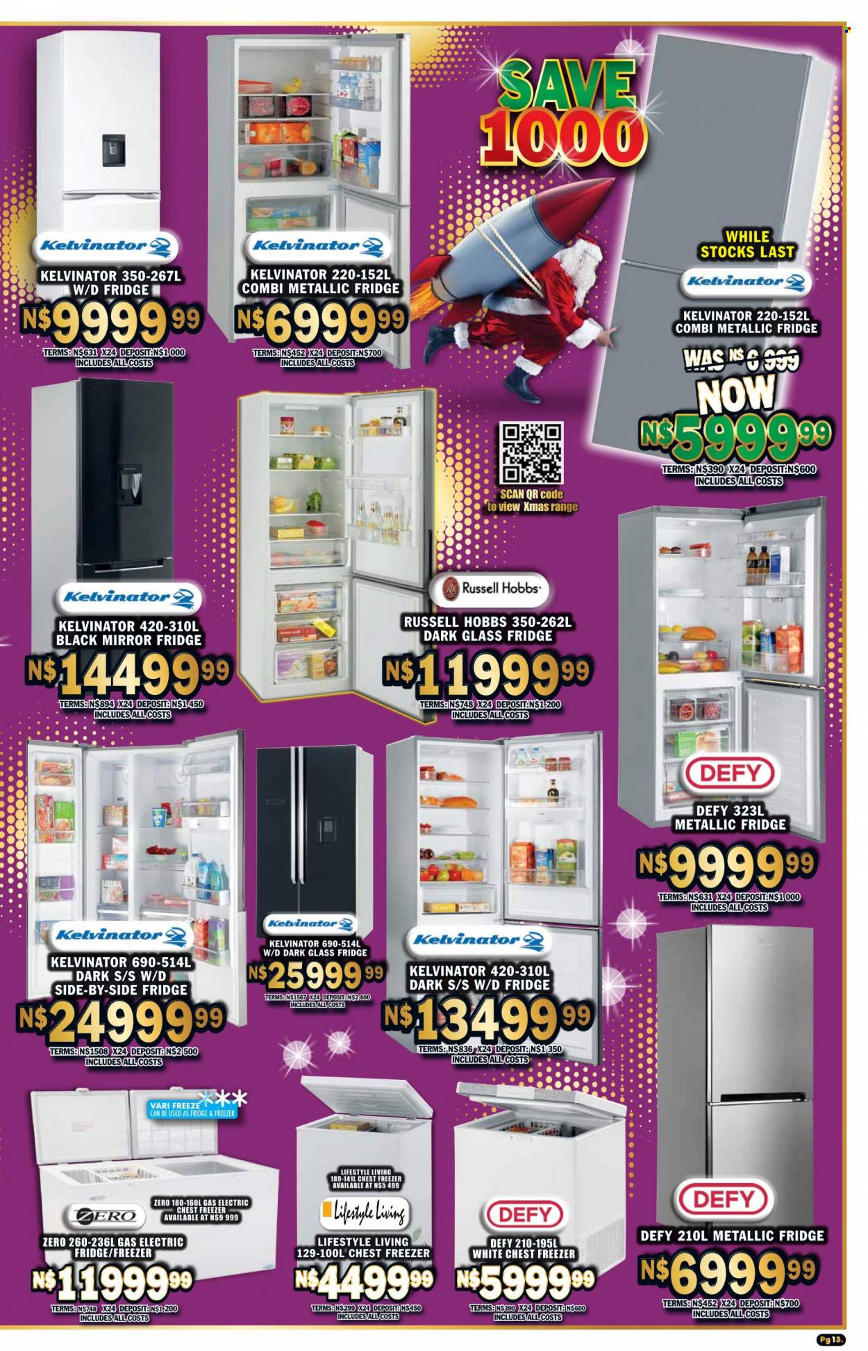 Lewis catalogue  - 12/12/2022 - 02/01/2023 - Sales products - mirror, freezer, chest freezer, refrigerator, Kelvinator, fridge, Russell Hobbs. Page 13.