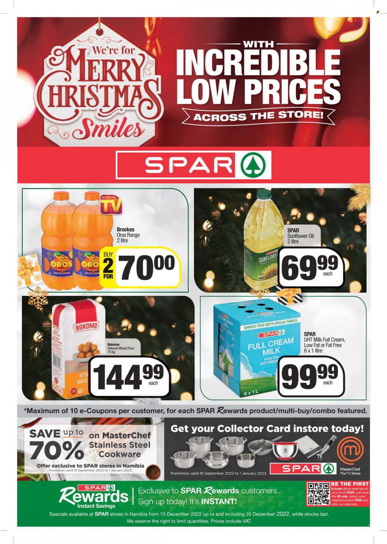 SPAR catalogue  - 13/12/2022 - 25/12/2022 - Sales products - flour, wheat flour, sunflower oil, oil, Oros. Page 1.