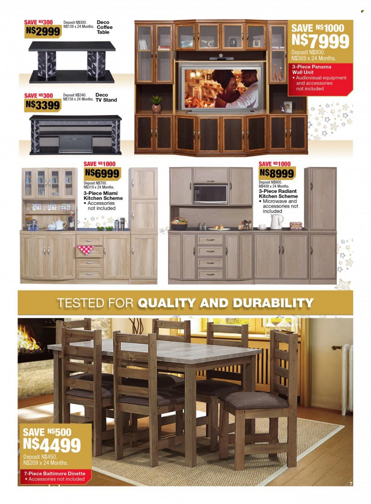 OK Furniture catalogue  - 15/12/2022 - 31/12/2022 - Sales products - kitchen scheme, table, coffee table, TV stand, wall unit, microwave. Page 7.