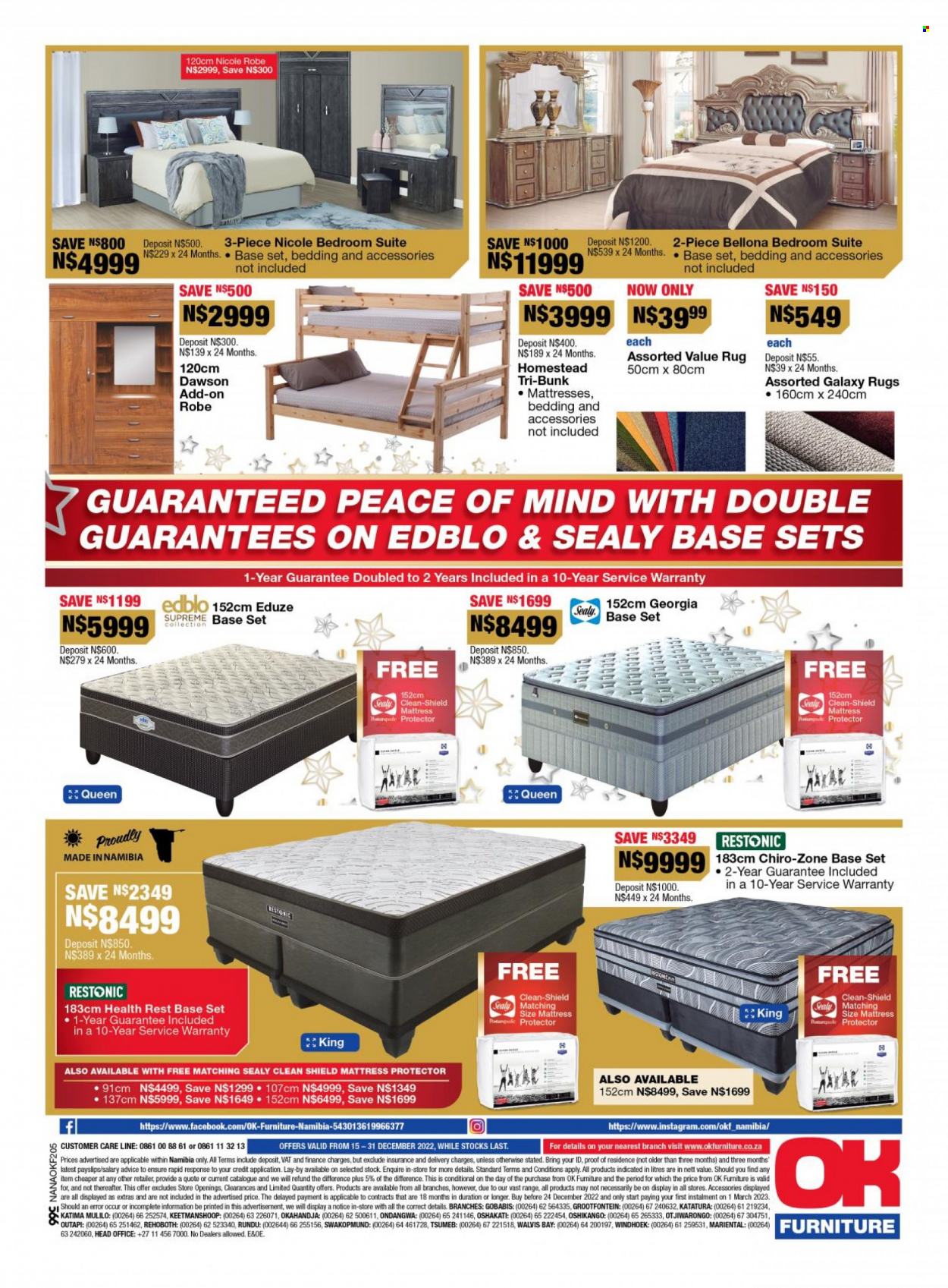 OK Furniture catalogue  - 15/12/2022 - 31/12/2022 - Sales products - bedroom suite, base set, mattress, mattress protector, rug. Page 8.
