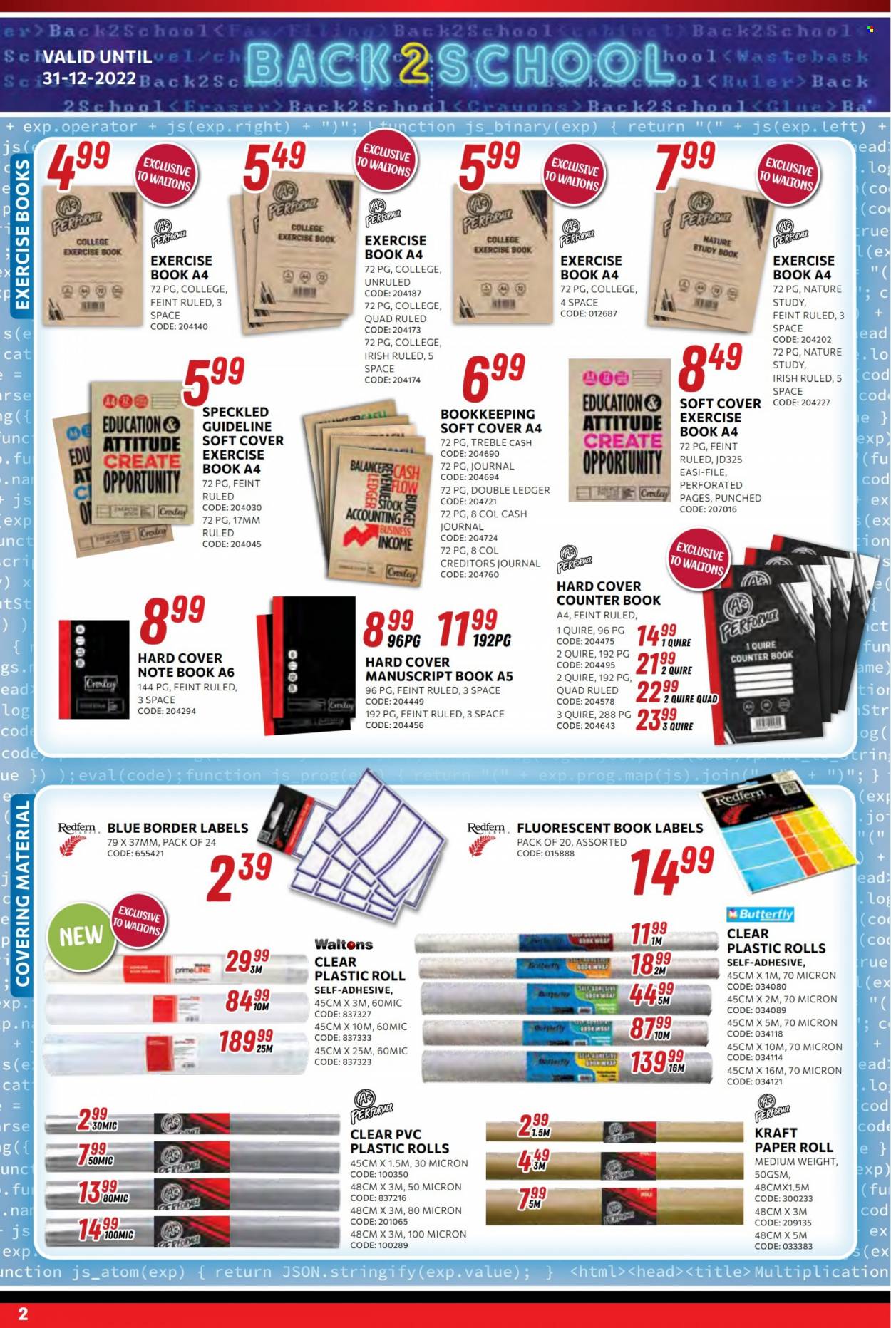 Waltons catalogue  - 16/12/2022 - 31/12/2022 - Sales products - exercise book, counter book, glue, paper, ruler. Page 2.