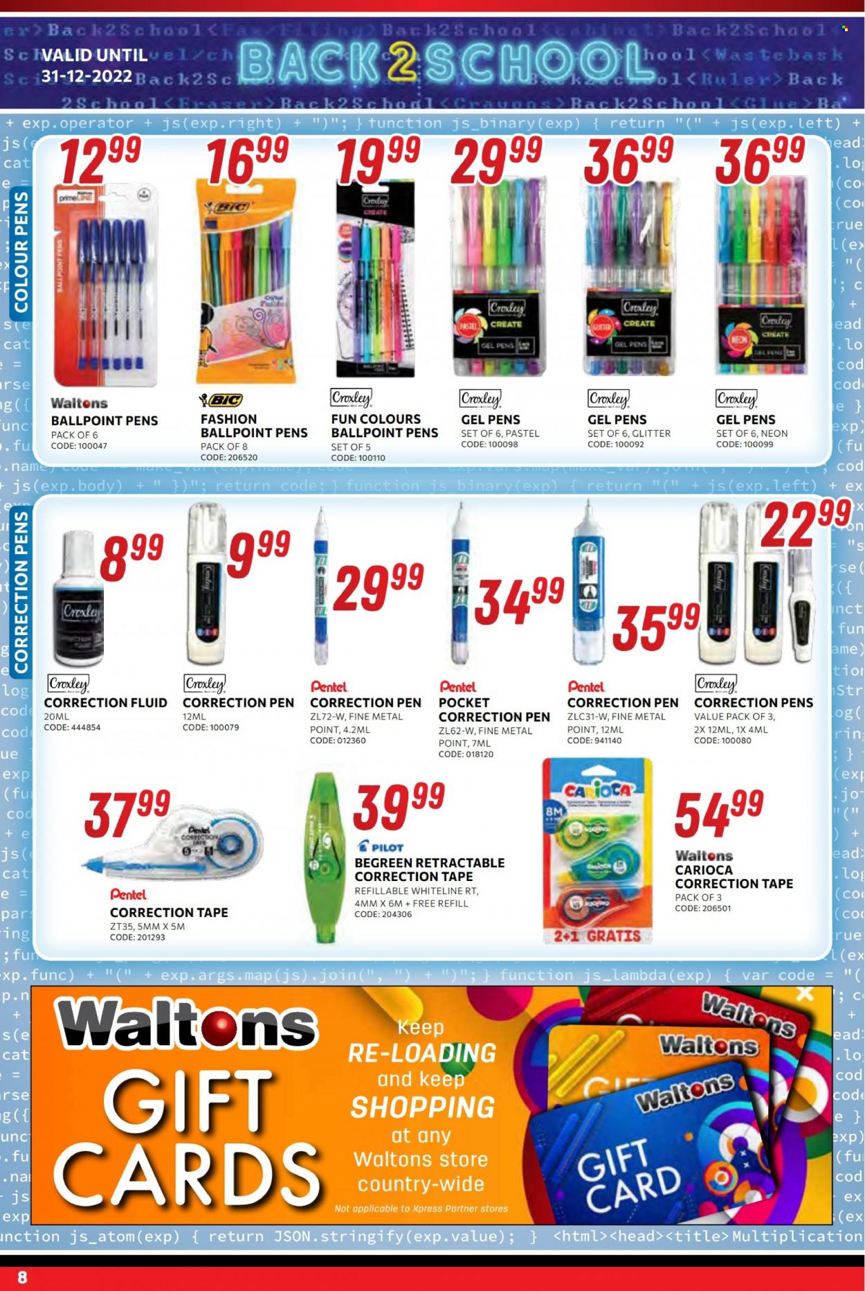 Waltons catalogue  - 16/12/2022 - 31/12/2022 - Sales products - glitter, pen, glue, Pilot, ruler. Page 8.