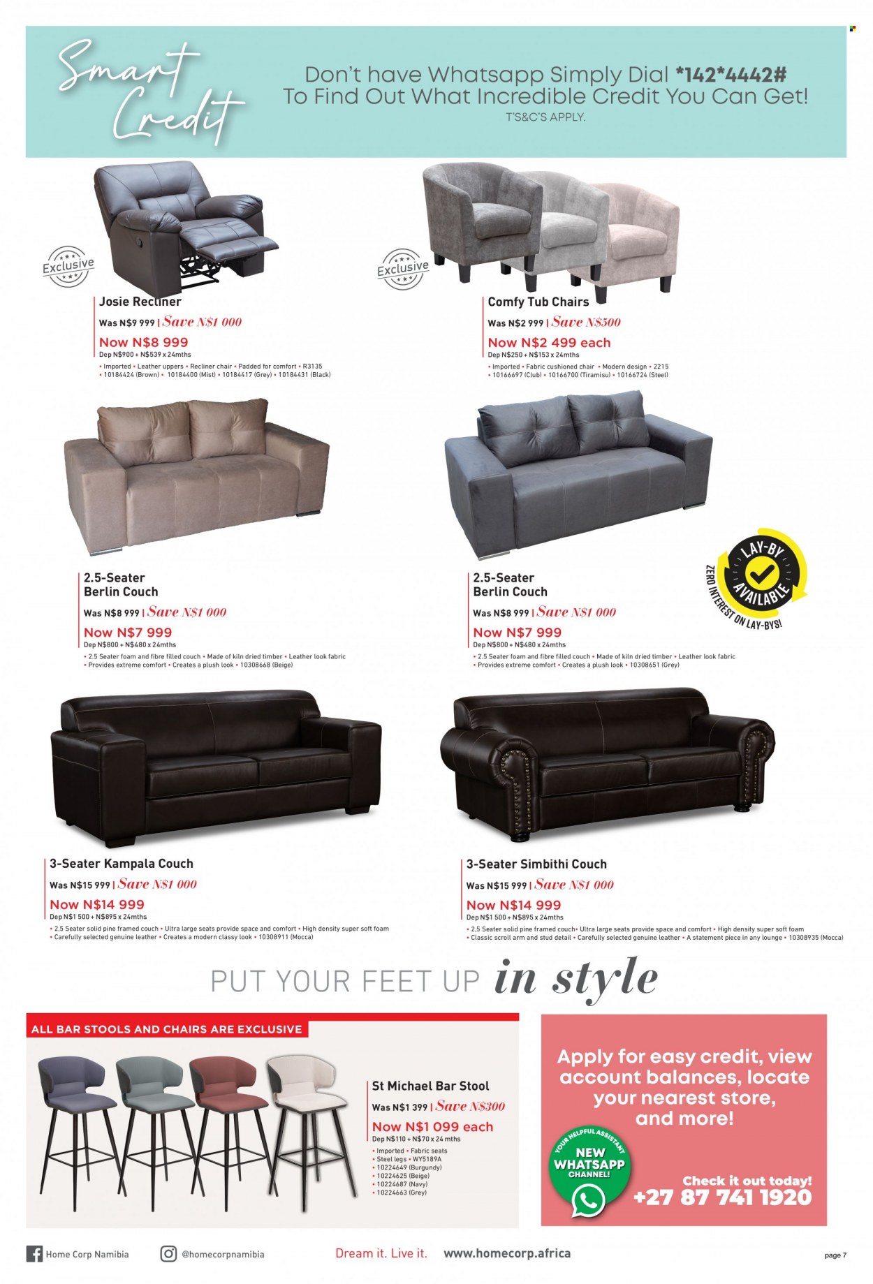 HomeCorp catalogue  - 01/05/2022 - 31/05/2022 - Sales products - stool, chair, bar stool, recliner chair, couch, lounge. Page 7.
