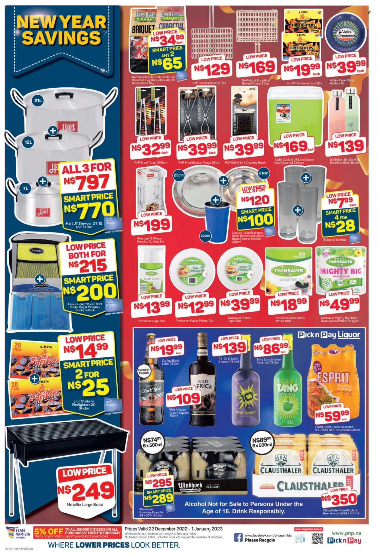 Pick n Pay catalogue  - 22/12/2022 - 01/01/2023 - Sales products - celery, alcohol, ESPRIT, liqueur, liquor, Wild Africa, beer, Carling. Page 4.