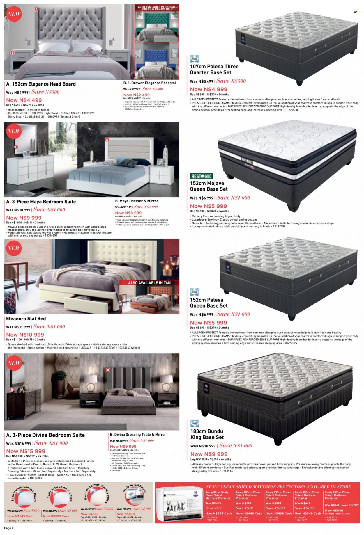 thumbnail - HomeCorp catalogue  - 22/12/2022 - 26/12/2022 - Sales products - table, shelves, bedroom suite, bed, base set, headboard, mattress, mattress protector, dresser, dressing table, mirror, pillow. Page 2.