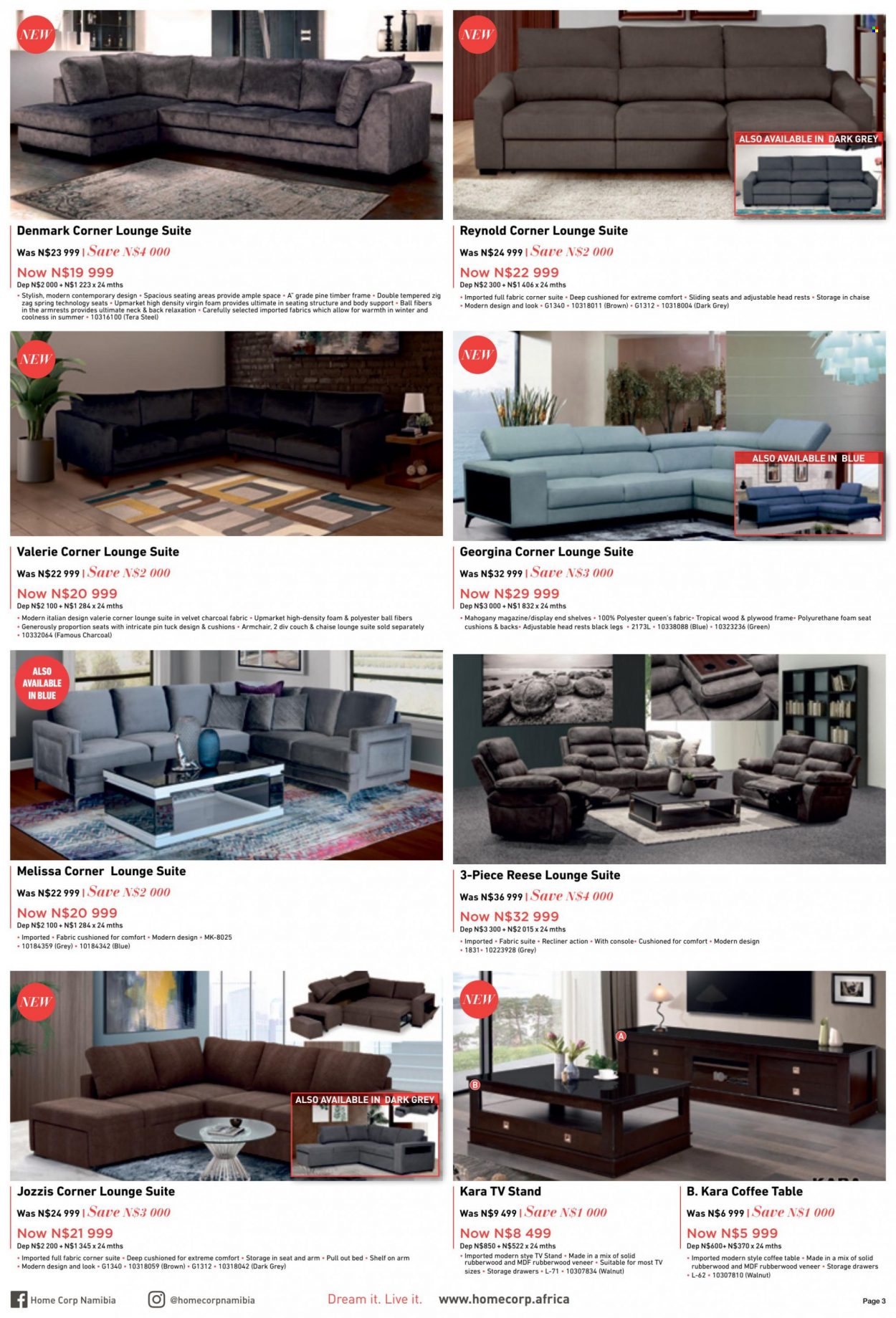 HomeCorp catalogue  - 22/12/2022 - 26/12/2022 - Sales products - table, arm chair, recliner chair, lounge suite, couch, lounge, coffee table, TV stand, bed, cushion. Page 3.