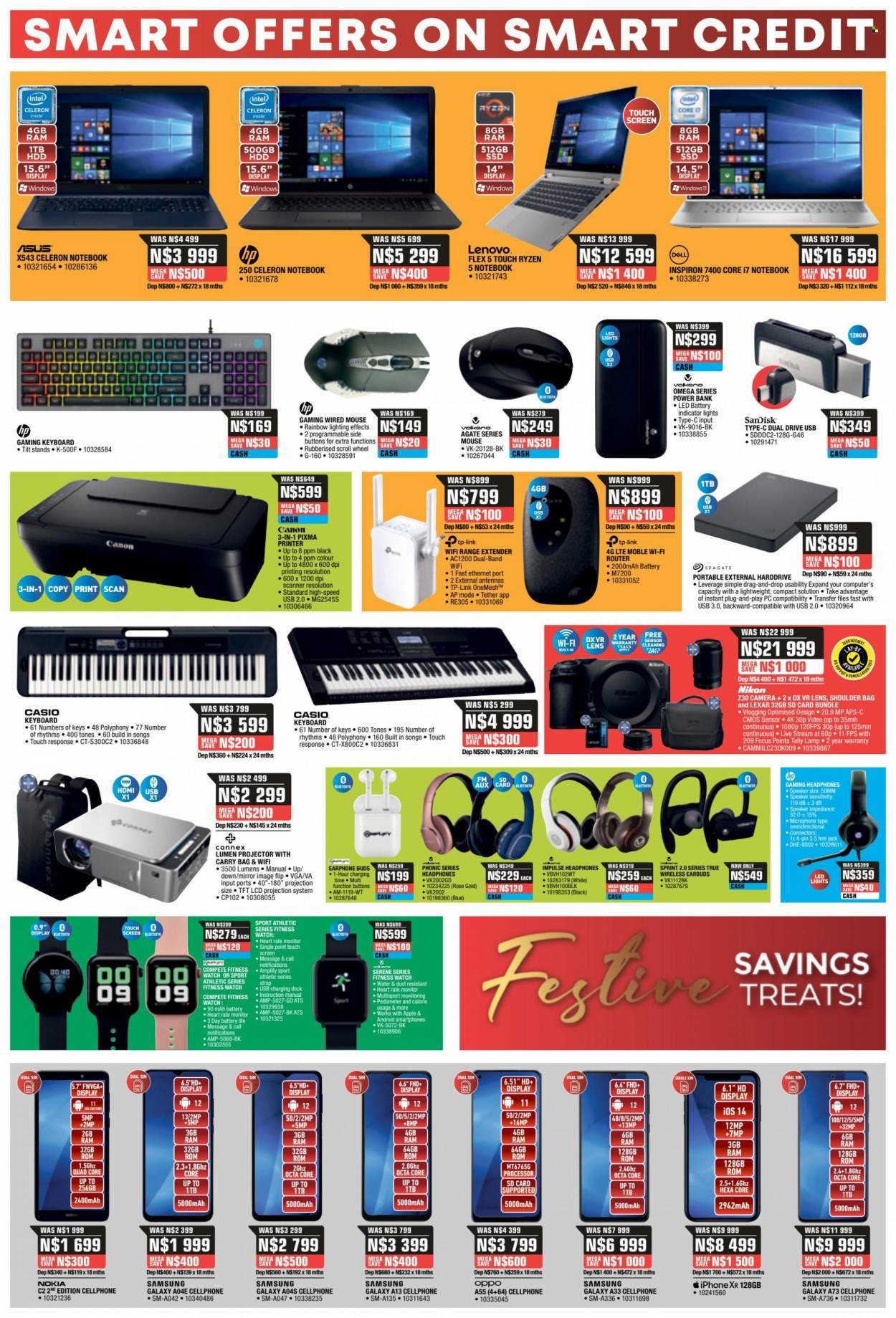 HomeCorp catalogue  - 22/12/2022 - 26/12/2022 - Sales products - mirror, Asus, Dell, Lenovo, Hewlett Packard, Inspiron, Samsung, projector, speaker, microphone, headphones, earbuds, Volkano, earphone, Sandisk. Page 6.