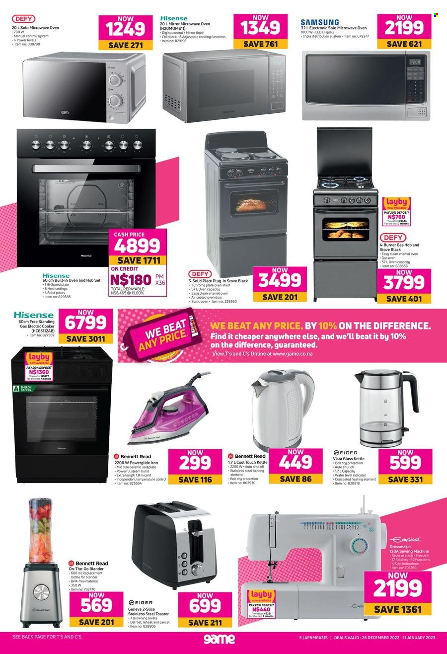 Game catalogue  - 26/12/2022 - 11/01/2023 - Sales products - kettle, plate, Samsung, Hisense, oven, stove, electric cooker, microwave oven, hob, Bennett Read, blender, toaster, iron. Page 5.