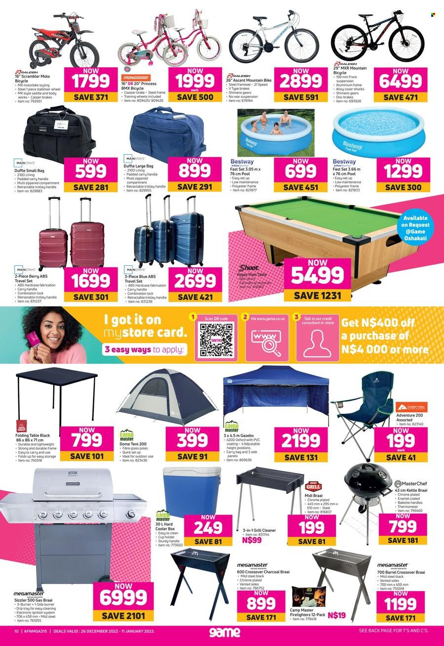 Game catalogue  - 26/12/2022 - 11/01/2023 - Sales products - kettle, cleaner, thermometer, table, folding table, grill, grill cleaner, gas braai, braai, charcoal braai, kettle braai. Page 10.