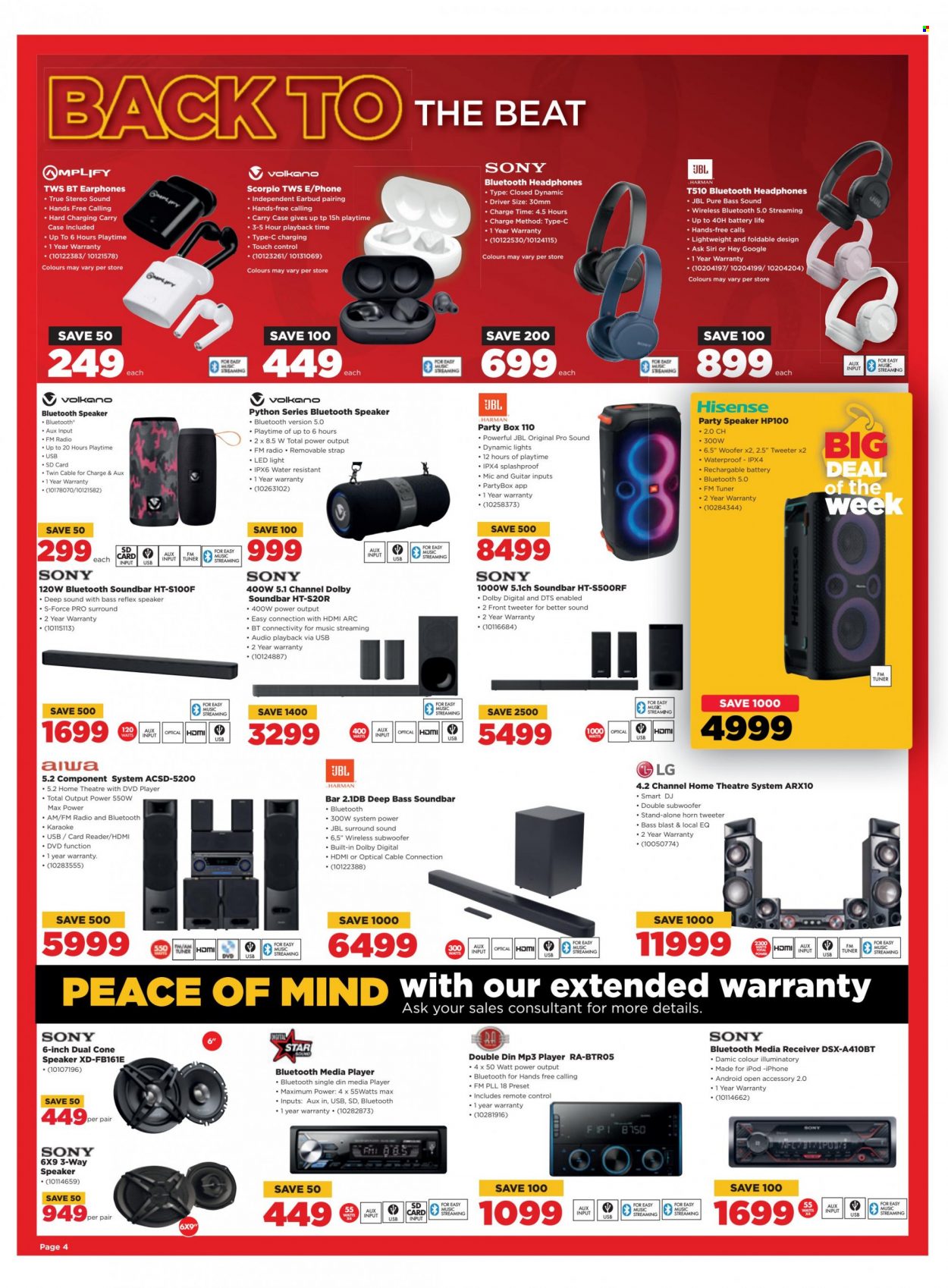HiFiCorp catalogue  - 27/12/2022 - 31/01/2023 - Sales products - LG, Sony, iPhone, Hisense, phone, memory card, receiver, radio, media player, media receiver, home theater, dvd player, mp3 player, speaker, subwoofer, wireless subwoofer, JBL, bluetooth speaker, sound bar, headphones, Volkano, remote control. Page 4.