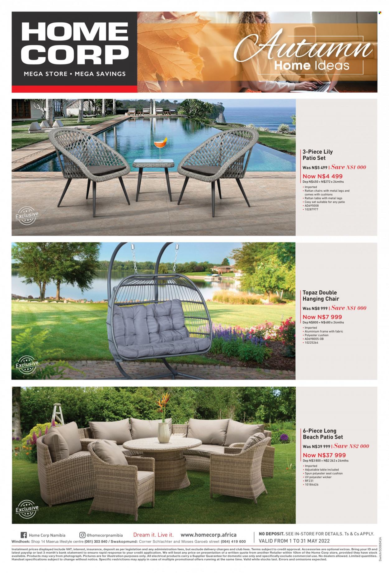 HomeCorp catalogue  - 01/05/2022 - 31/05/2022 - Sales products - table, chair, cushion. Page 8.