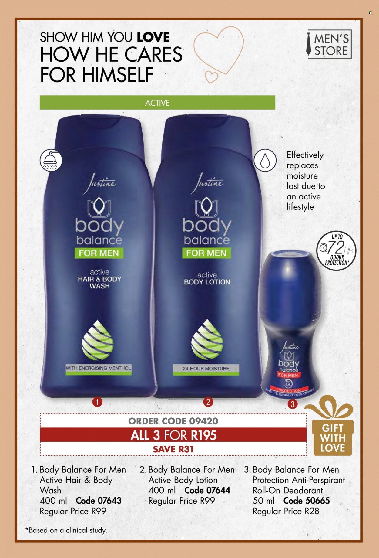 thumbnail - Justine catalogue  - 01/01/2023 - 31/01/2023 - Sales products - body wash, hair & body wash, body lotion, anti-perspirant, roll-on, deodorant. Page 53.