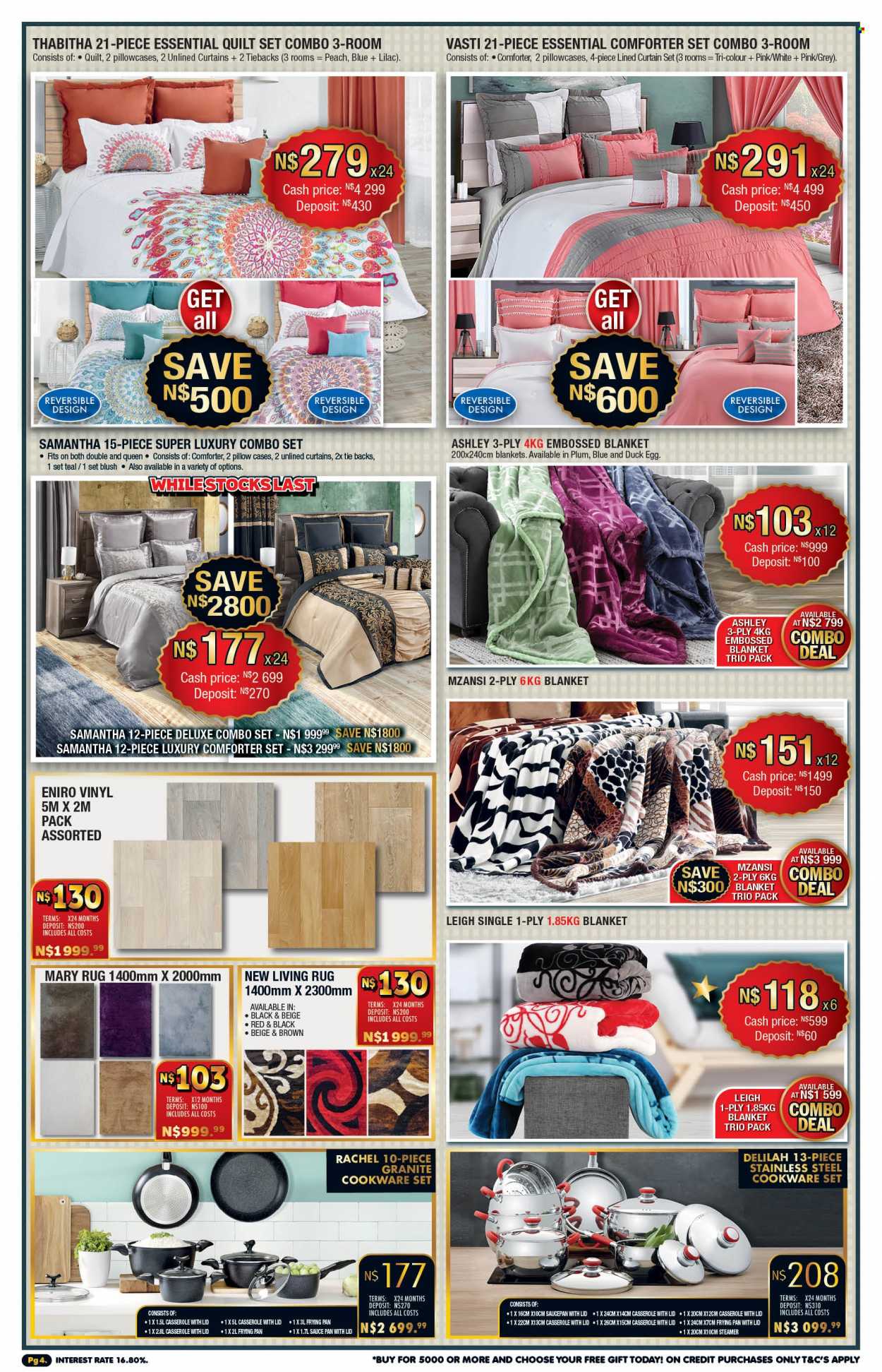 Lewis catalogue  - 03/01/2023 - 18/02/2023 - Sales products - cookware set, casserole, saucepan, blanket, comforter, pillow, pillowcases, quilt, curtains, rug. Page 3.