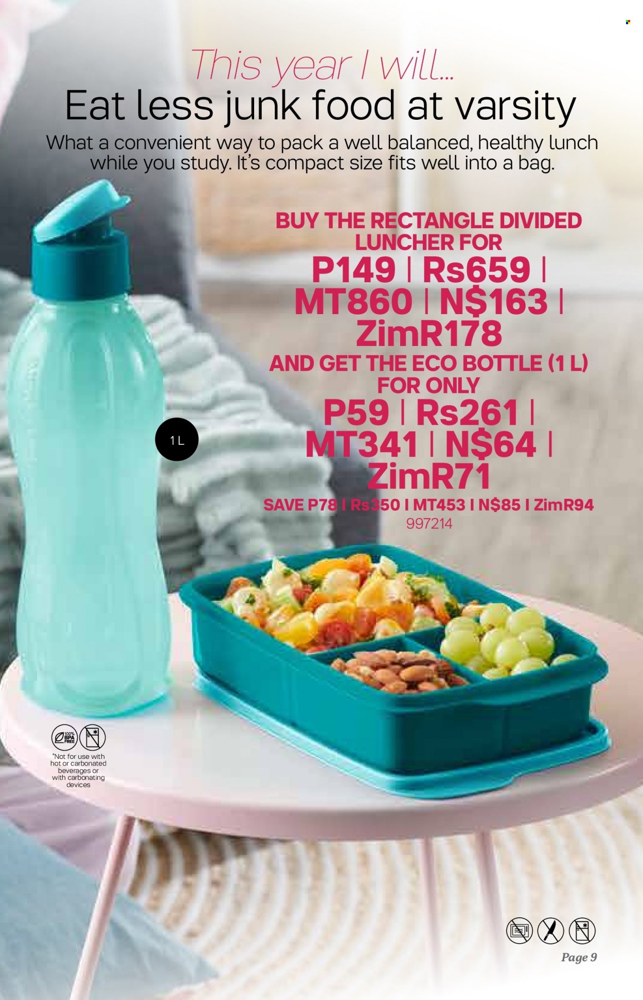 Tupperware catalogue  - 04/01/2023 - 07/02/2023 - Sales products - eco bottle. Page 9.