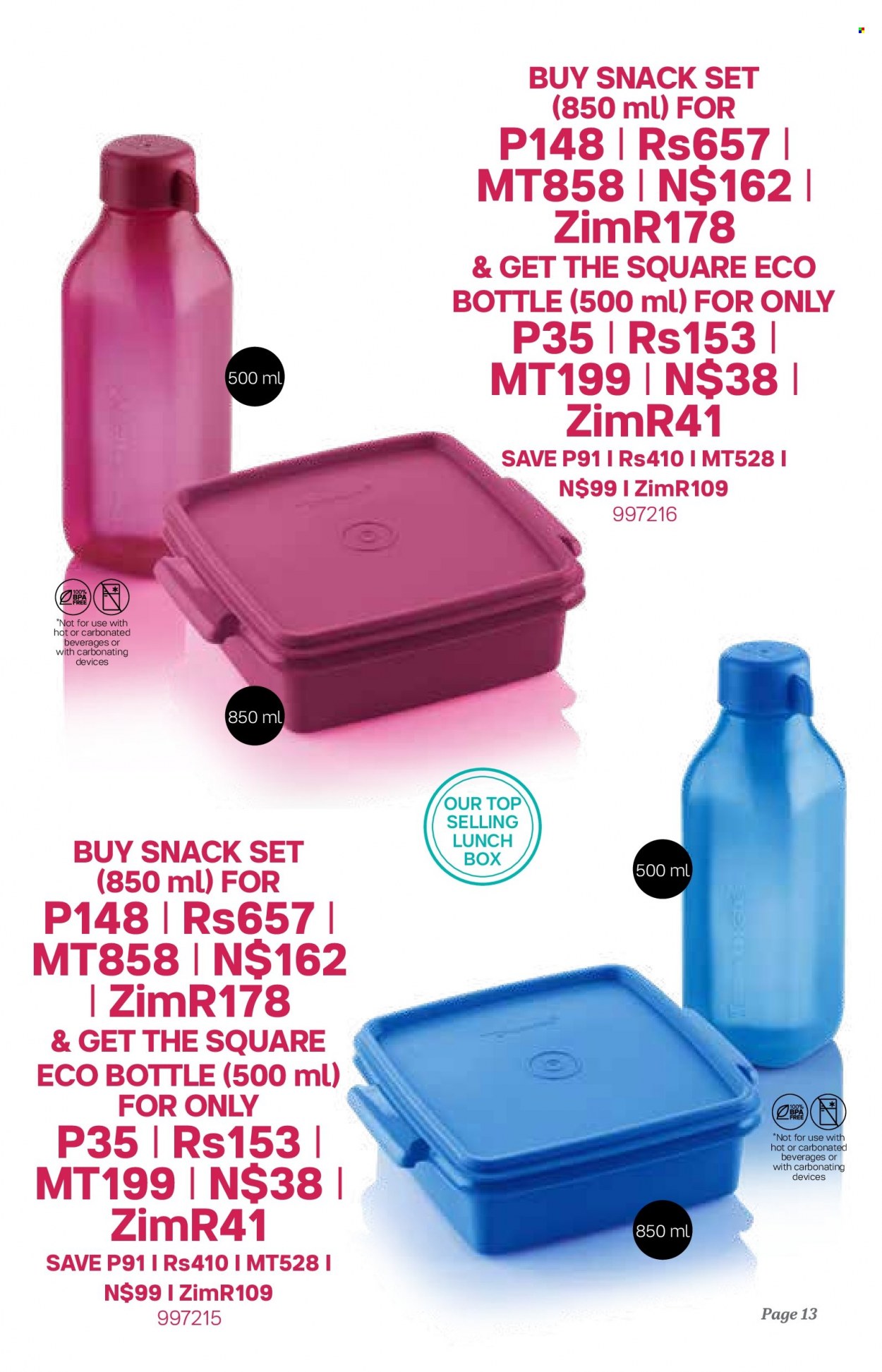 Tupperware catalogue  - 04/01/2023 - 07/02/2023 - Sales products - eco bottle, meal box. Page 13.