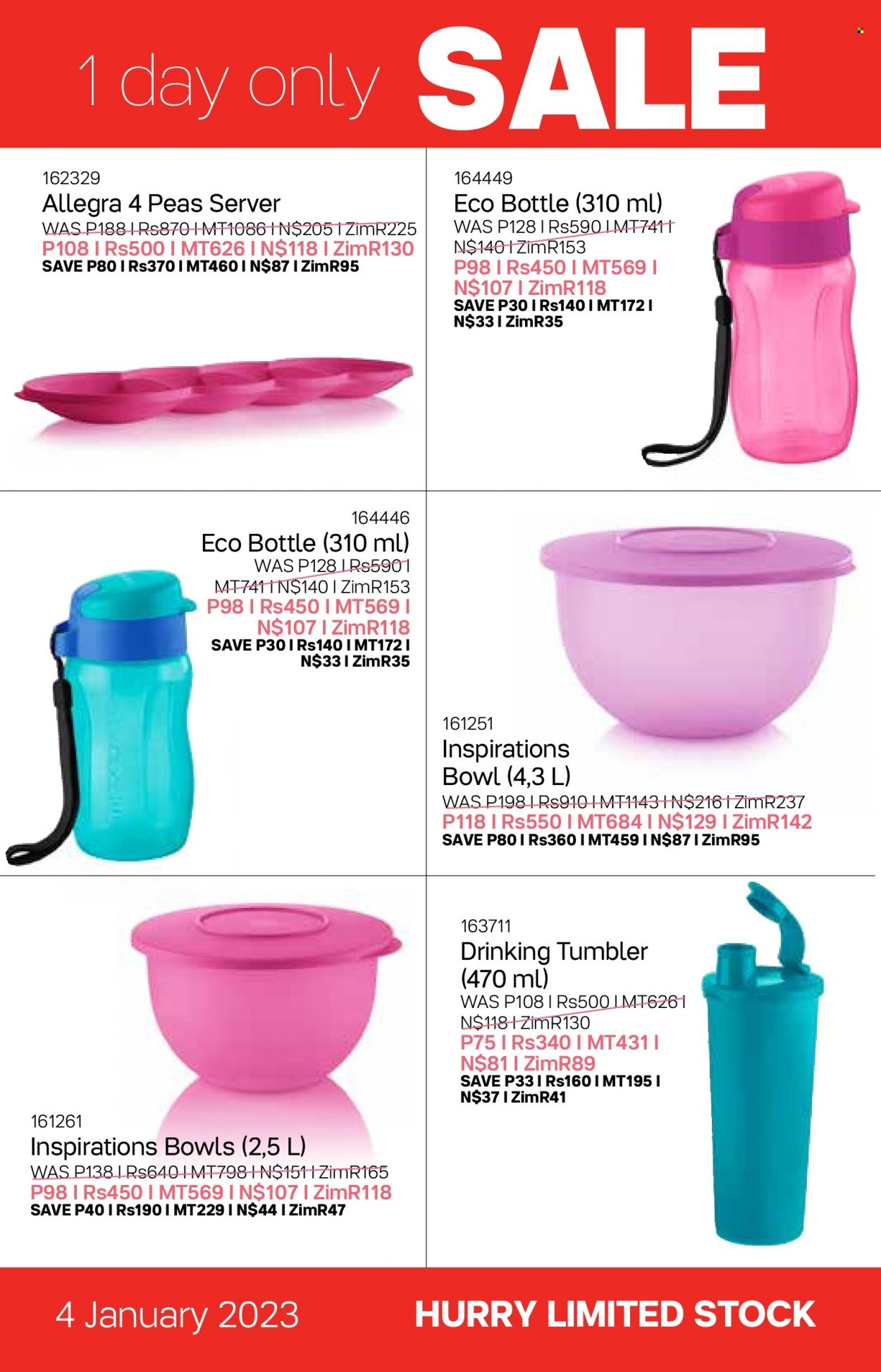 Tupperware catalogue  - 04/01/2023 - 07/02/2023 - Sales products - tumbler, eco bottle, bowl. Page 22.