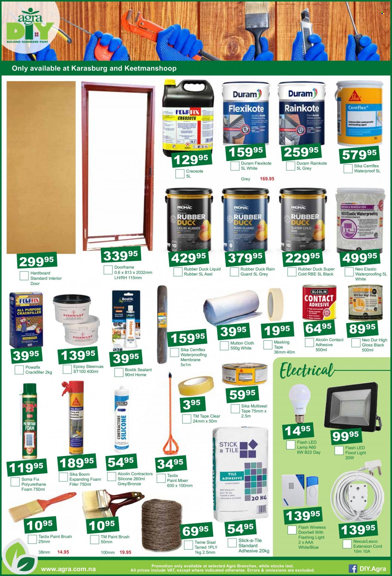 Agra catalogue  - 19/01/2023 - 20/02/2023 - Sales products - paint brush, eraser, masking tape, paint mixer, Duram, lamp, floodlight, extension cord. Page 7.