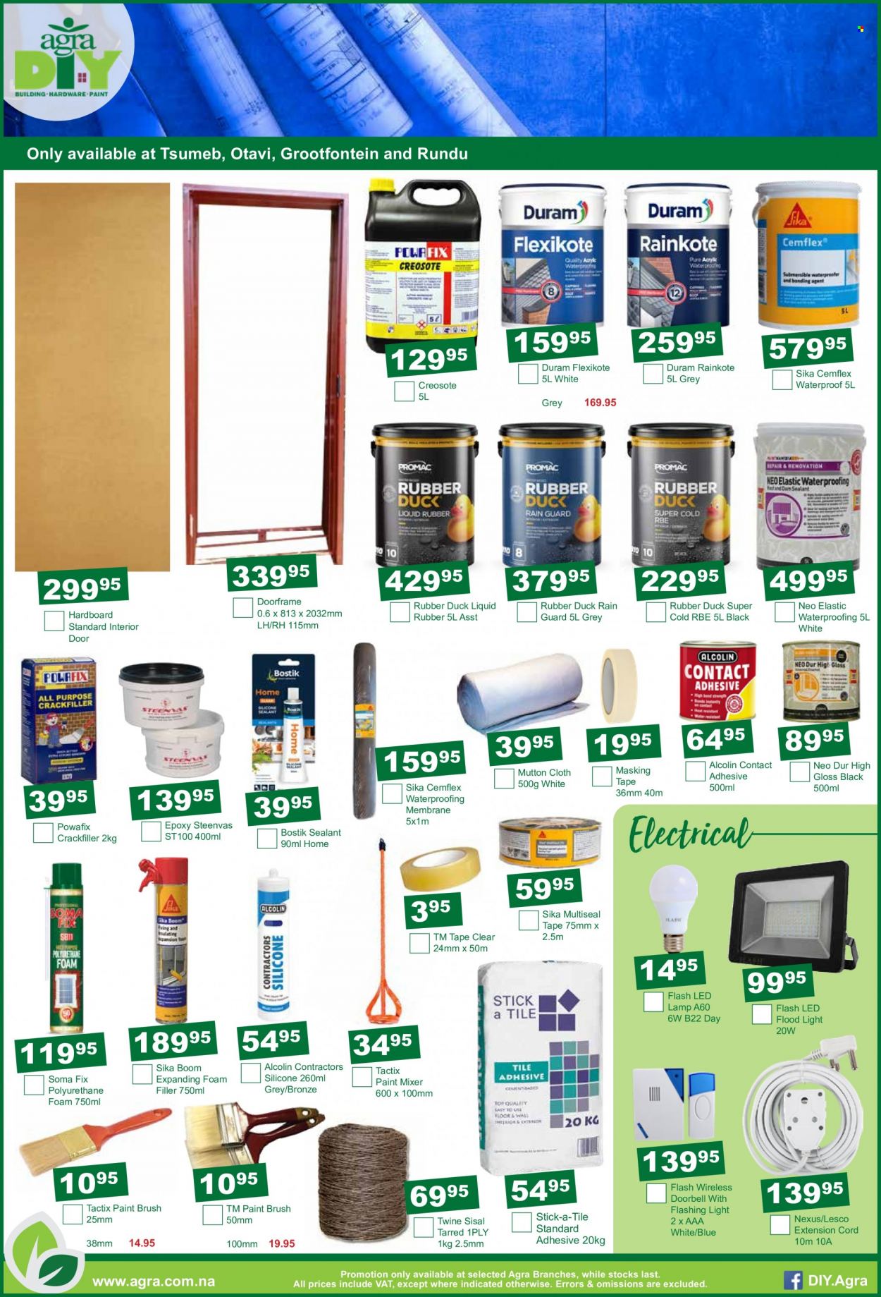 Agra catalogue  - 19/01/2023 - 20/02/2023 - Sales products - paint brush, eraser, masking tape, paint mixer, Duram, lamp, floodlight, extension cord. Page 13.