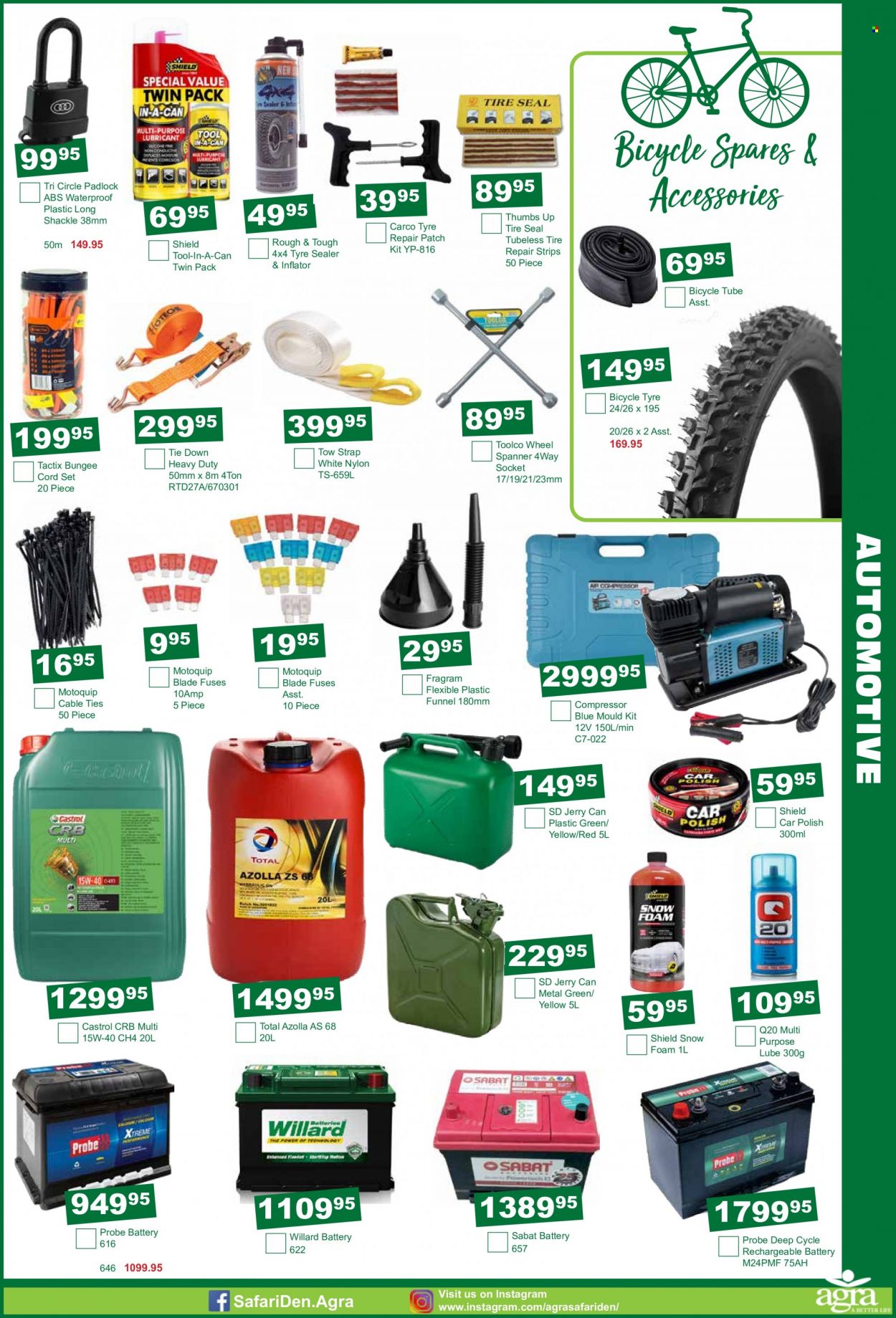 Agra catalogue  - 19/01/2023 - 20/02/2023 - Sales products - rechargeable battery, inflator, polish, socket, spanner, air compressor, cord set, strap, tow strap, Castrol, jerry can. Page 3.