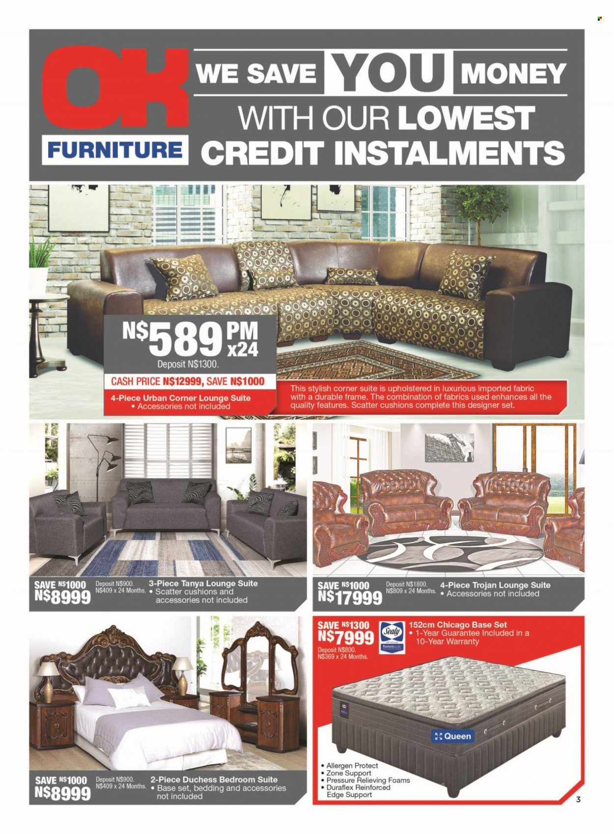 OK Furniture catalogue  - 23/01/2023 - 05/02/2023 - Sales products - lounge suite, lounge, bedroom suite, base set, cushion. Page 3.