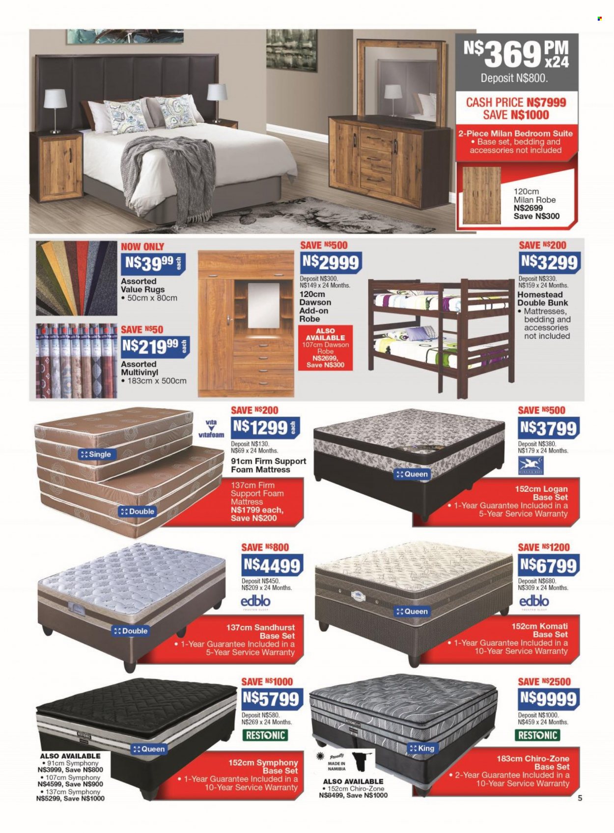 OK Furniture catalogue  - 23/01/2023 - 05/02/2023 - Sales products - bedroom suite, base set, mattress, foam mattress, rug. Page 5.