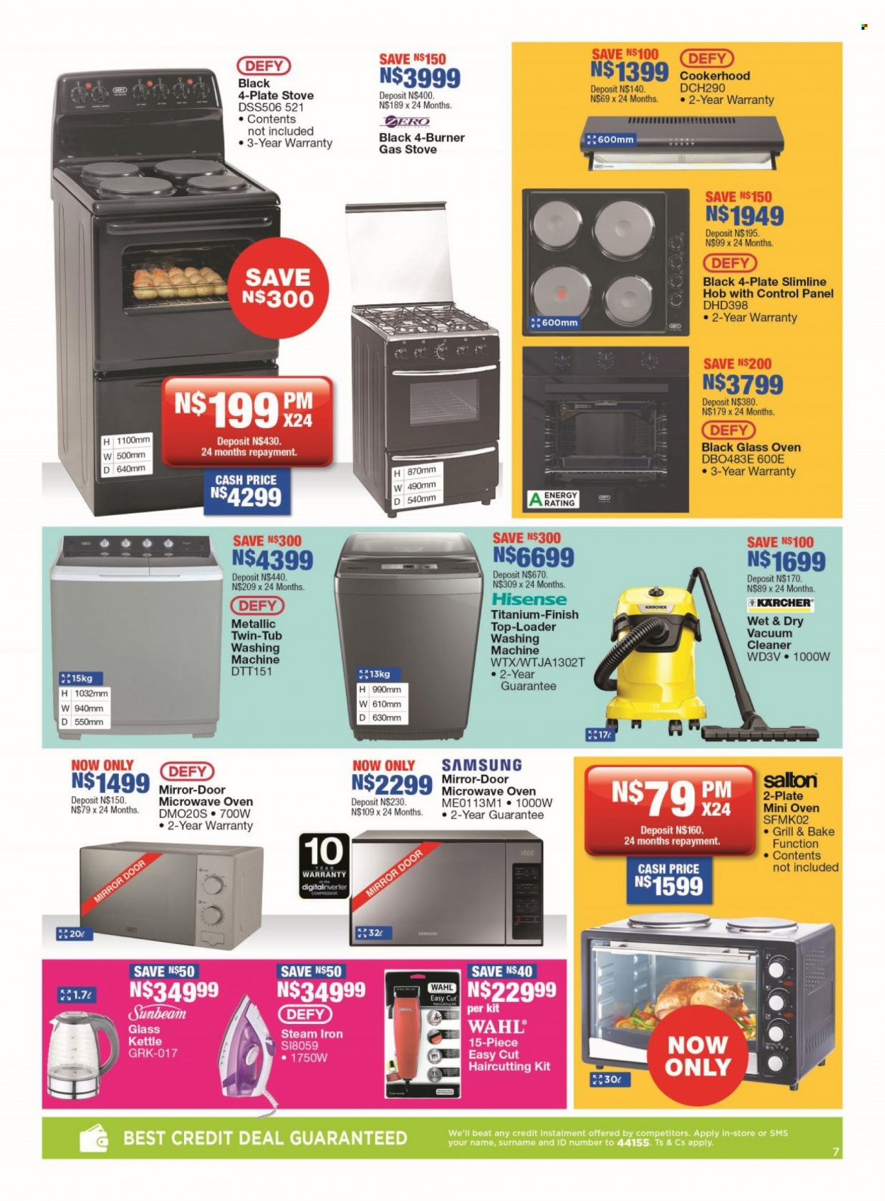 OK Furniture catalogue  - 23/01/2023 - 05/02/2023 - Sales products - mirror, Samsung, Hisense, oven, gas stove, microwave oven, hob, washing machine, Sunbeam, vacuum cleaner, kettle, iron, steam iron, Kärcher. Page 7.