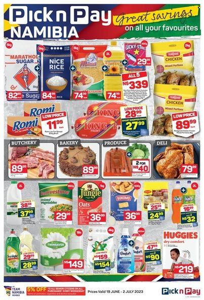 Pick n Pay catalogue  - 19/06/2023 - 02/07/2023 - Sales products - sugar, oats, jungle oats, rice, chicken, Huggies. Page 1.