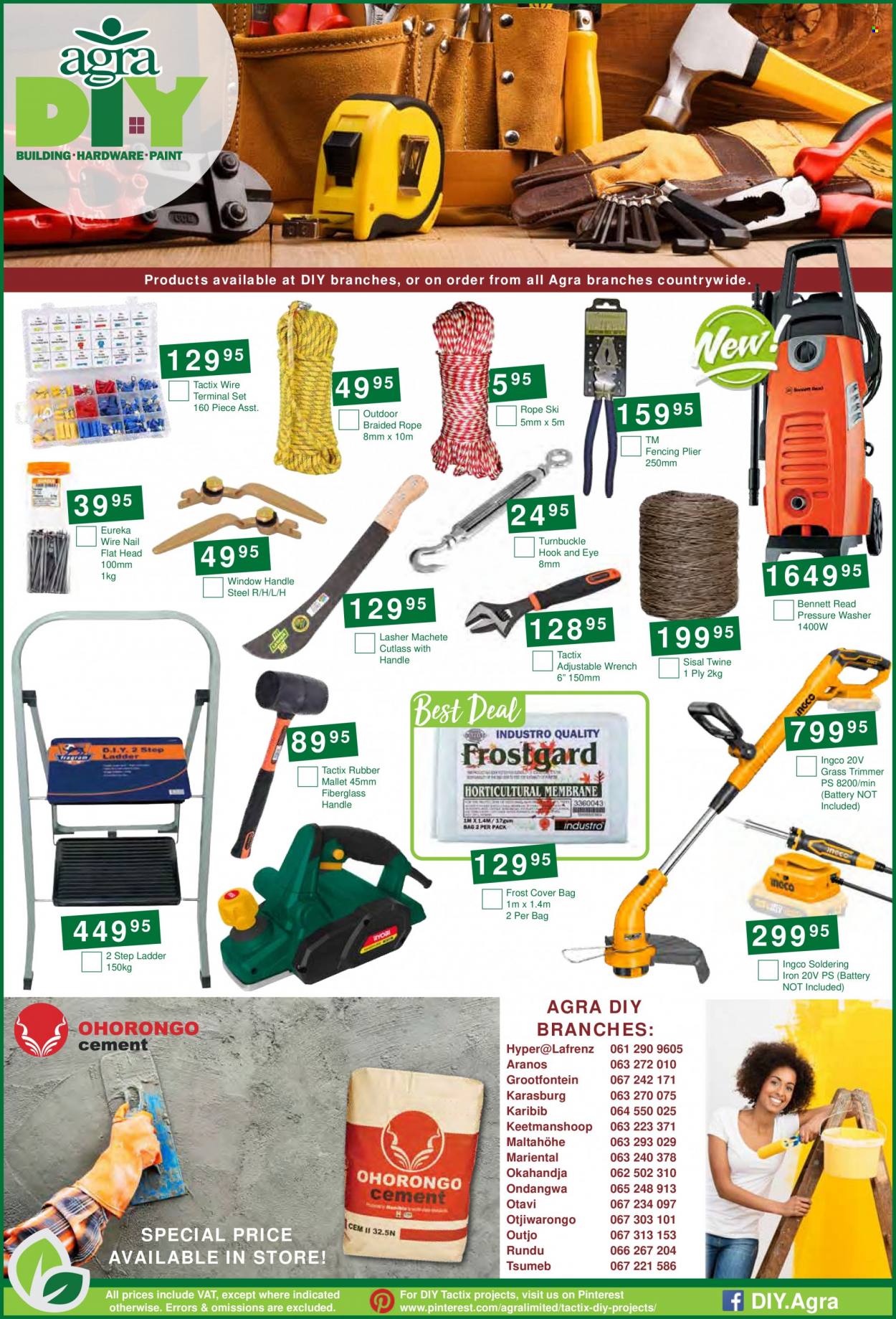 Agra catalogue  - 20/06/2023 - 18/07/2023 - Sales products - eraser, ladder, window, wrench, grass trimmer, pliers, pressure washer, soldering iron. Page 12.