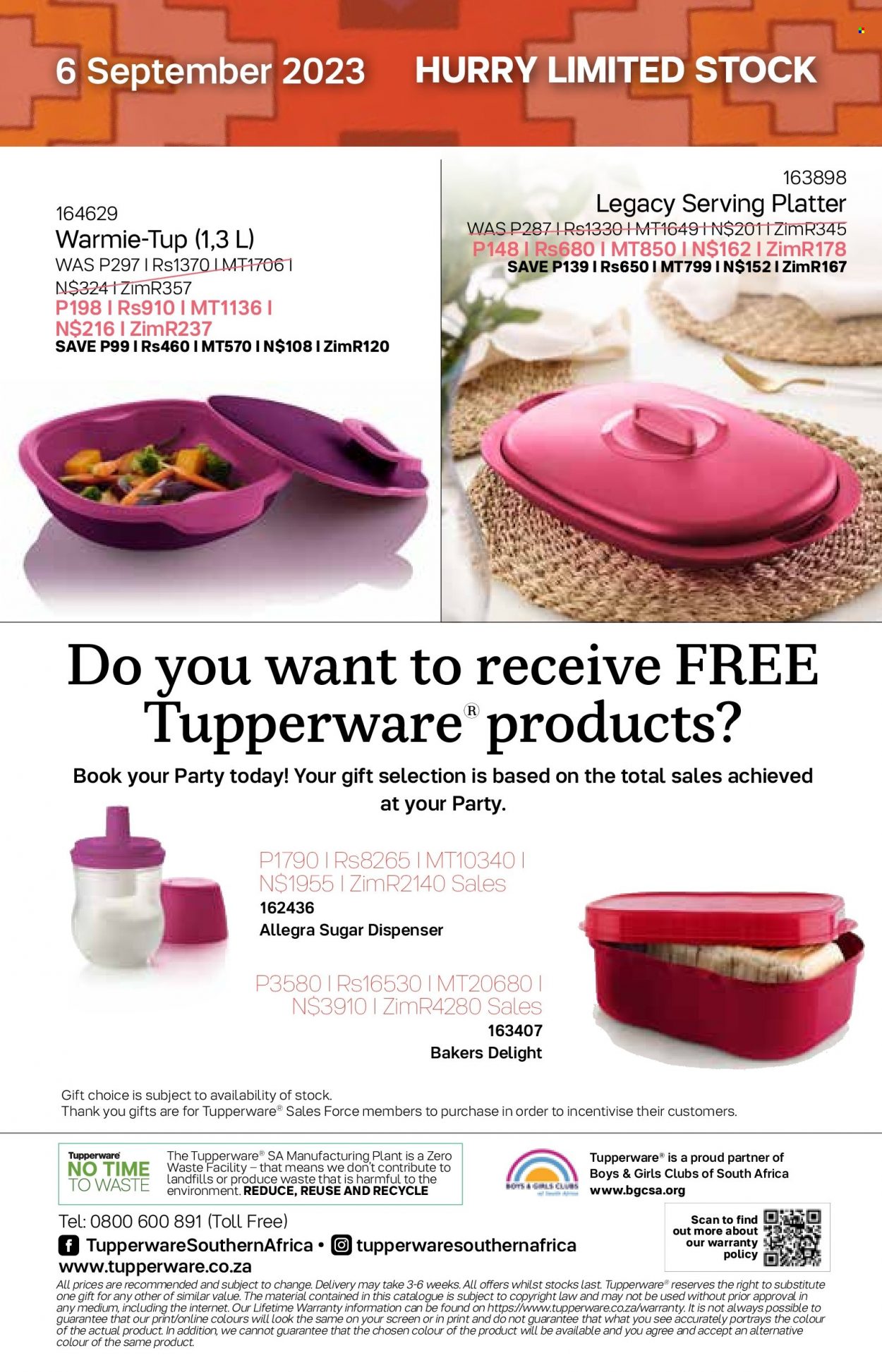 Tupperware catalogue  - 06/09/2023 - 03/10/2023 - Sales products - dispenser, platters. Page 17.
