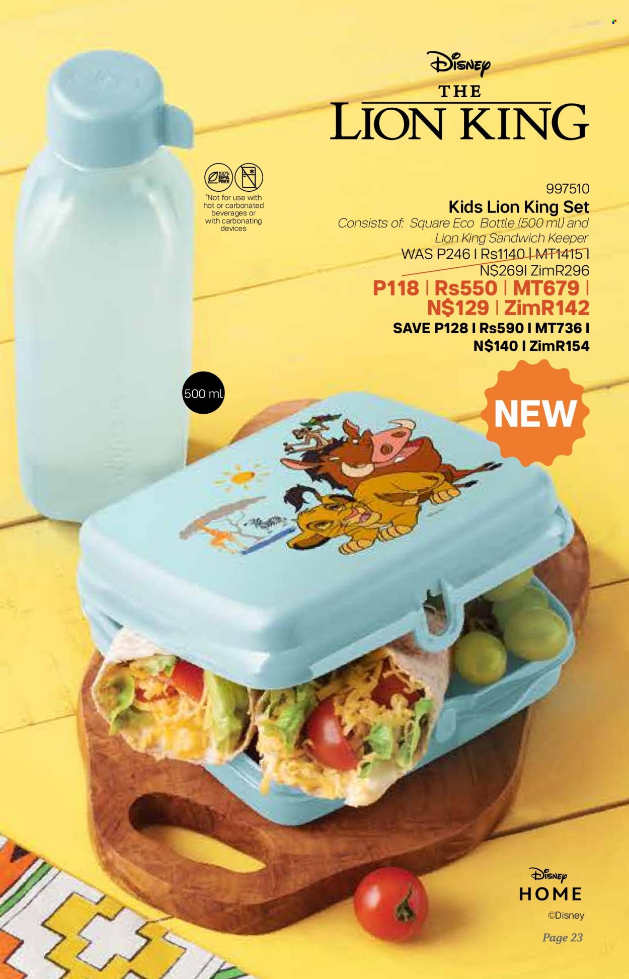 Tupperware catalogue  - 06/09/2023 - 03/10/2023 - Sales products - Disney, eco bottle, sandwich keeper. Page 23.