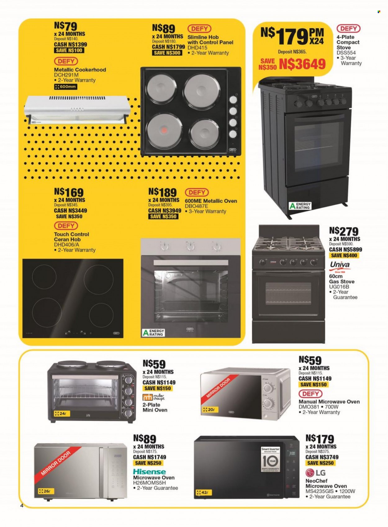 OK Furniture catalogue  - 18/09/2023 - 08/10/2023 - Sales products - mirror, LG, Hisense, Defy, oven, stove, gas stove, microwave, hob. Page 4.