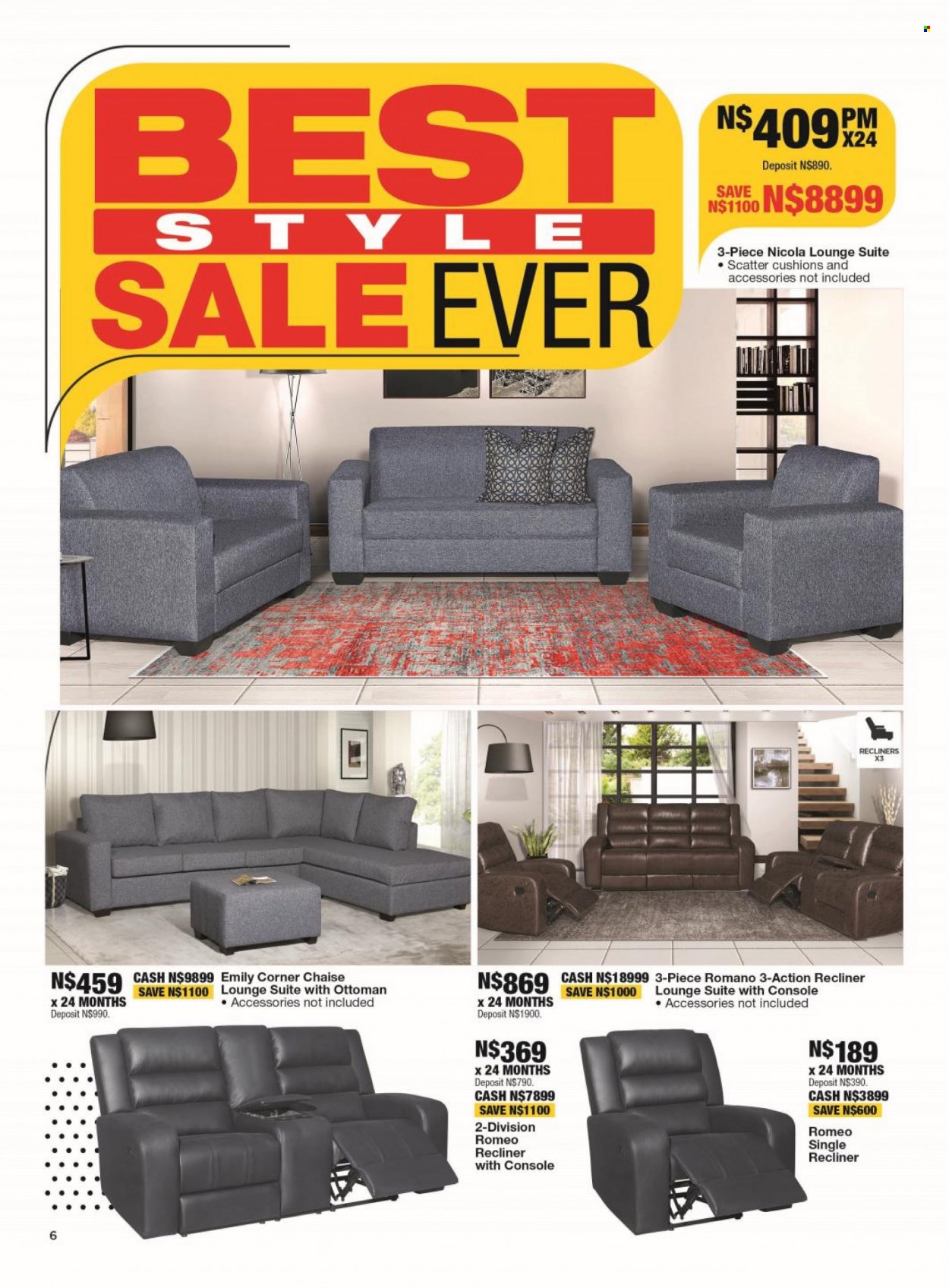 OK Furniture catalogue  - 18/09/2023 - 08/10/2023 - Sales products - recliner chair, lounge suite, lounge, ottoman, cushion. Page 6.