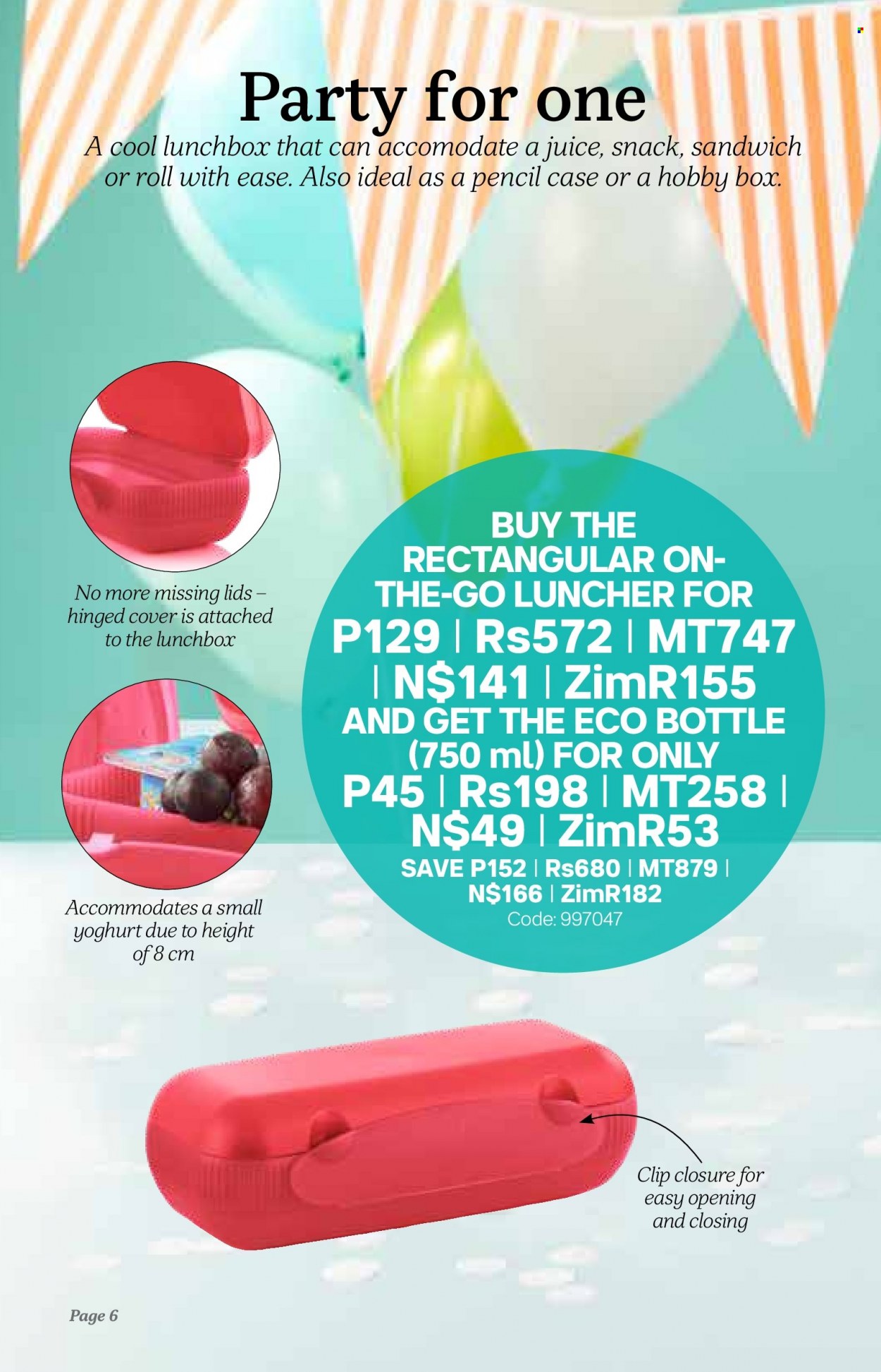 Tupperware catalogue  - 11/05/2022 - 07/06/2022 - Sales products - eco bottle, meal box. Page 6.