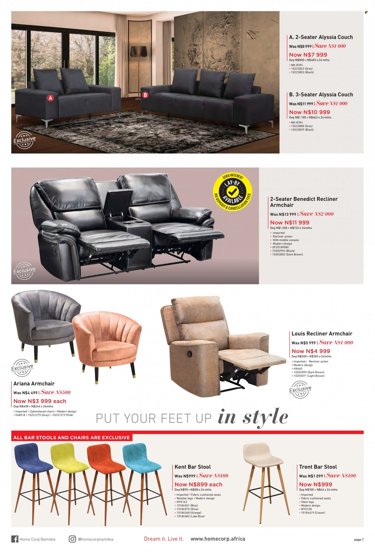 HomeCorp catalogue  - 01/06/2022 - 30/06/2022 - Sales products - stool, chair, bar stool, arm chair, recliner chair, couch. Page 7.