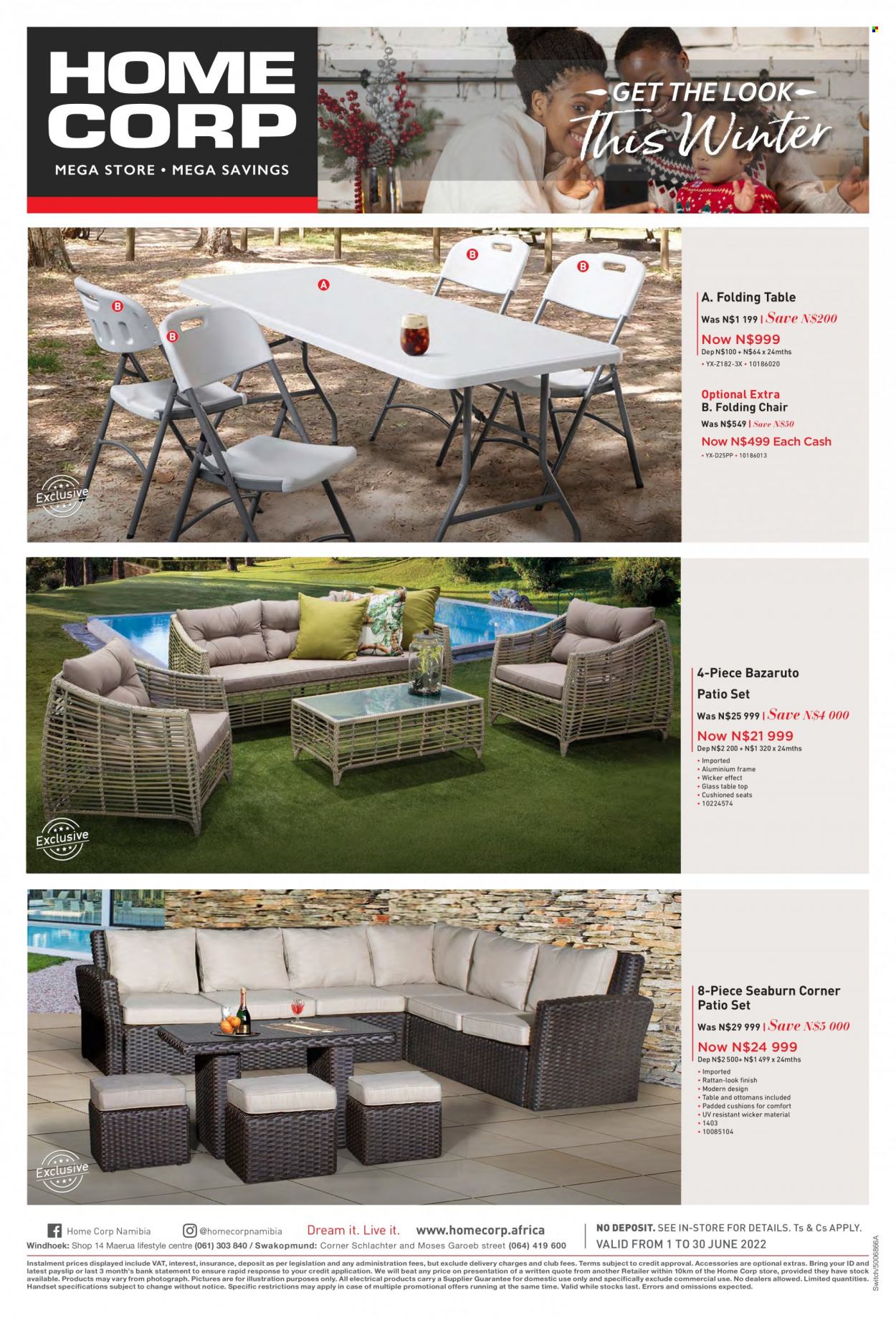 HomeCorp catalogue  - 01/06/2022 - 30/06/2022 - Sales products - table, chair, folding table, folding chair, cushion. Page 8.