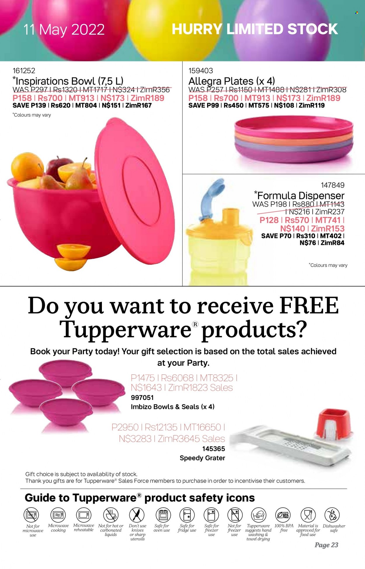 Tupperware catalogue  - 11/05/2022 - 07/06/2022 - Sales products - knife, dispenser, utensils, plate, handy grater. Page 23.