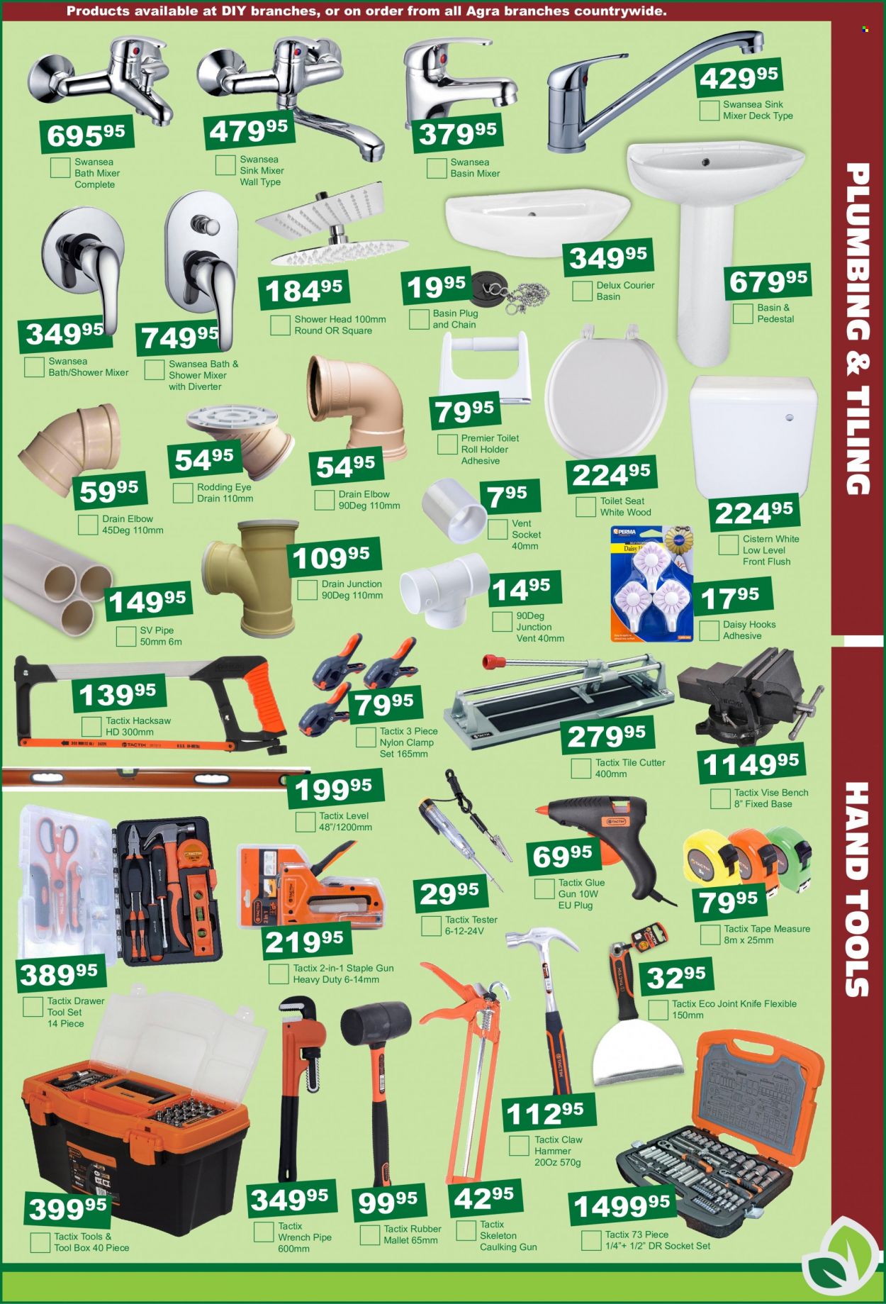 Agra catalogue  - 21/06/2022 - 17/07/2022 - Sales products - toilet seat, showerhead, bath mixer, shower mixer, basin mixer, knife, hook, eraser, glue, cutter, hammer, wrench, hacksaw, tool box, socket set, tool set, glue gun, claw hammer, hand tools, measuring tape, clamp set, gun. Page 9.