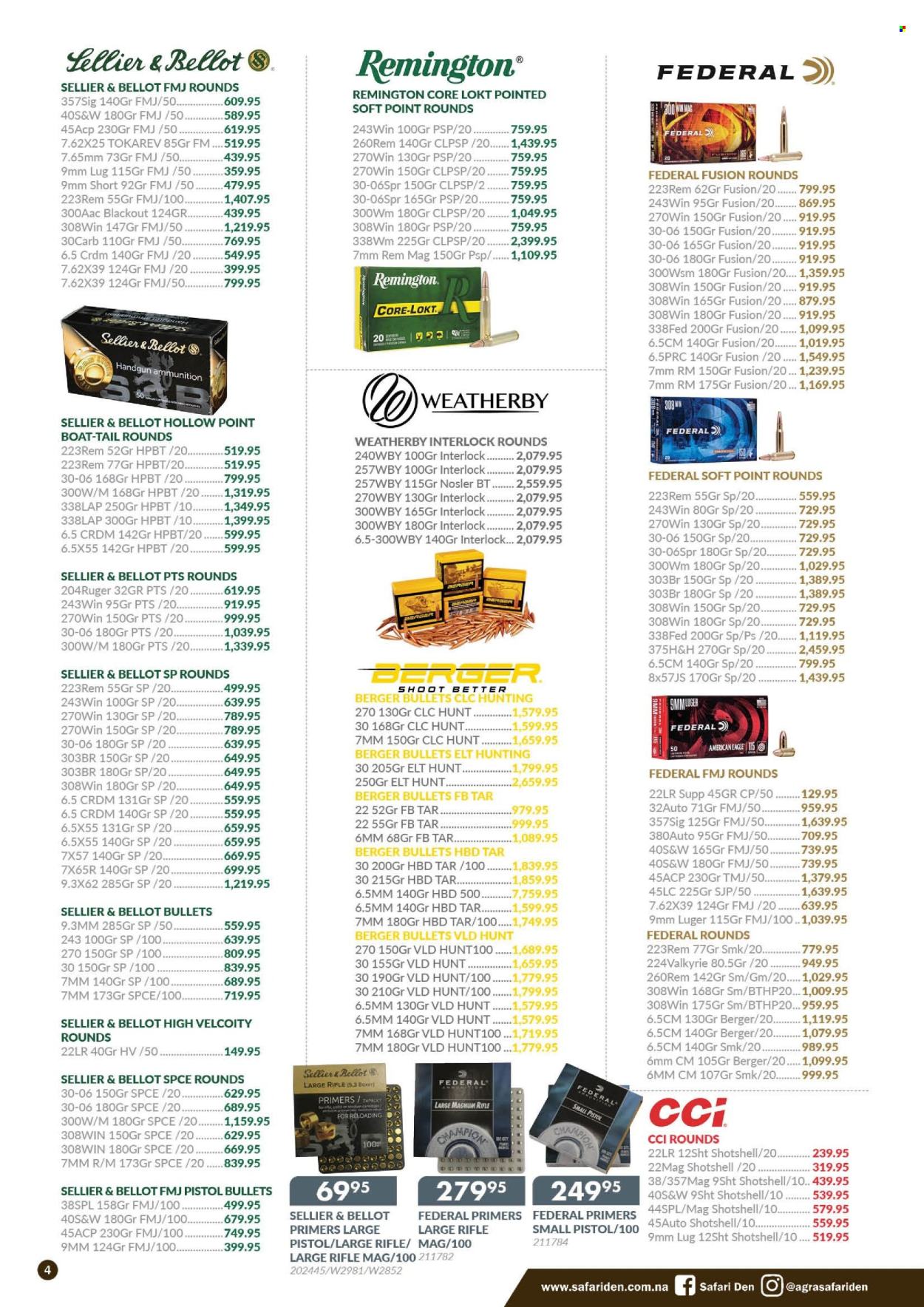 thumbnail - Agra catalogue  - 14/03/2024 - 15/06/2024 - Sales products - American Eagle, door, Luger, Remington, handgun, blackout, ammo. Page 4.