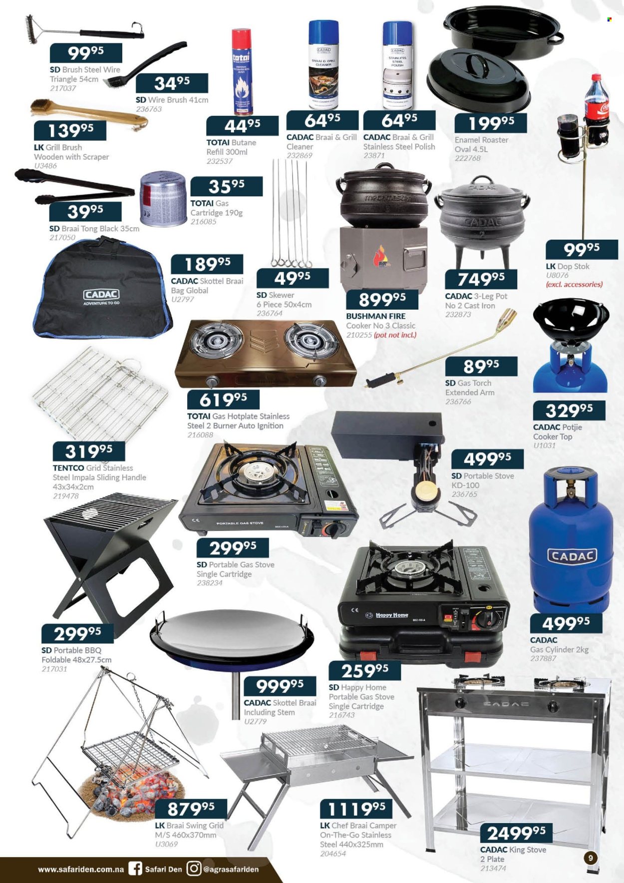 thumbnail - Agra catalogue  - 14/03/2024 - 15/06/2024 - Sales products - gas cartridge, bag, polish, tong, wire brush, gas cylinder, grill cleaner, portable barbecue, cleaner, torch. Page 9.