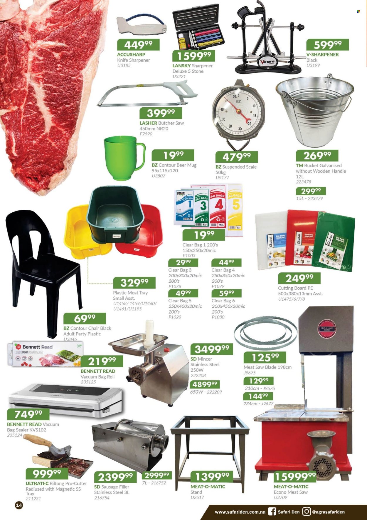 thumbnail - Agra catalogue  - 14/03/2024 - 15/06/2024 - Sales products - knife, bucket, sharpener, cutter, tray, saw, chair. Page 14.