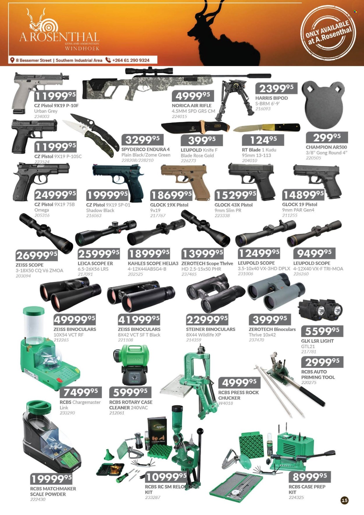 thumbnail - Agra catalogue  - 14/03/2024 - 15/06/2024 - Sales products - knife, cleaner, binoculars, glock, Leupold, rifle, pistol, bipod, scope. Page 15.