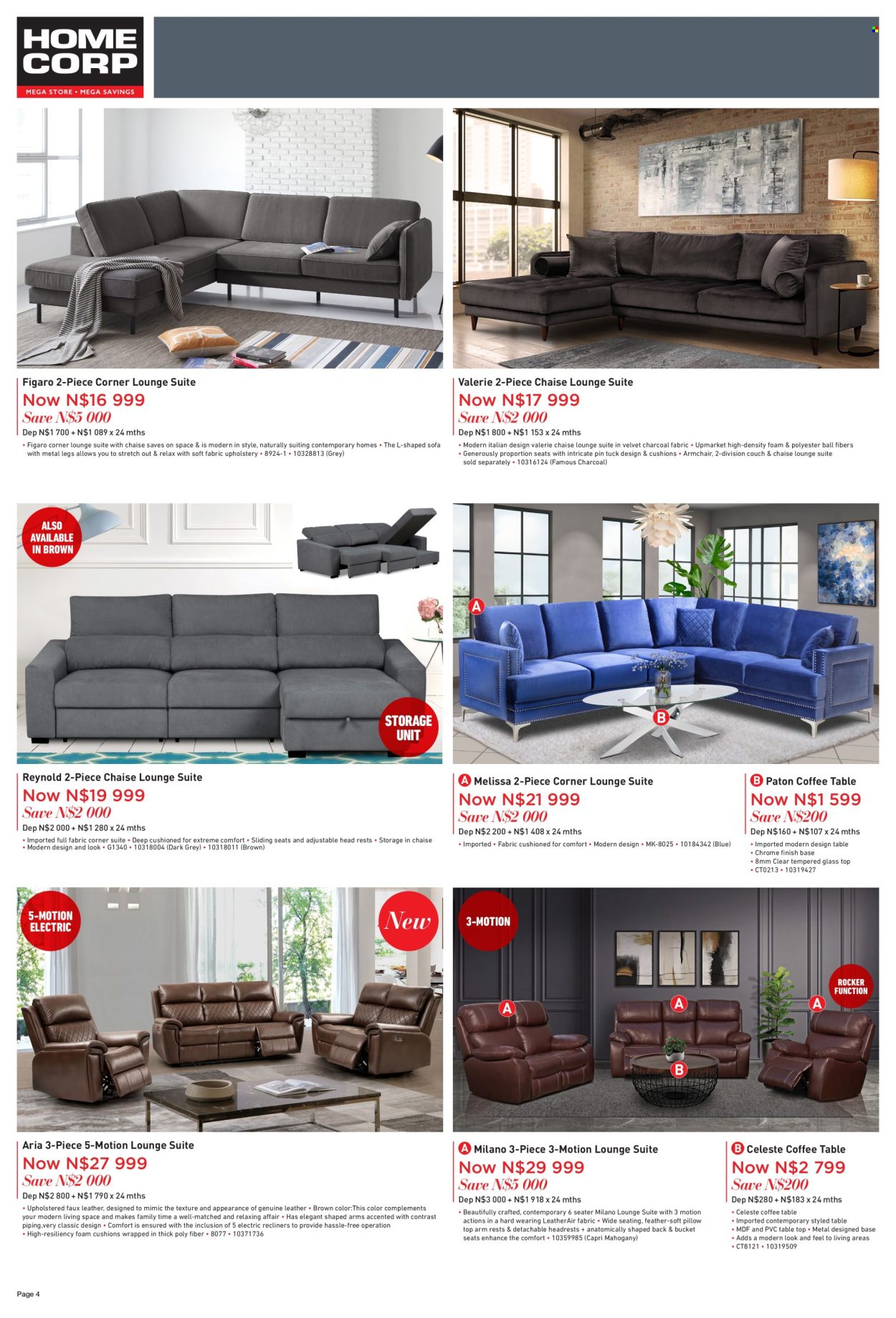 thumbnail - HomeCorp catalogue  - 01/04/2024 - 30/04/2024 - Sales products - storage box, arm chair, sofa, lounge suite, couch, lounge, coffee table, cushion, pillow. Page 4.
