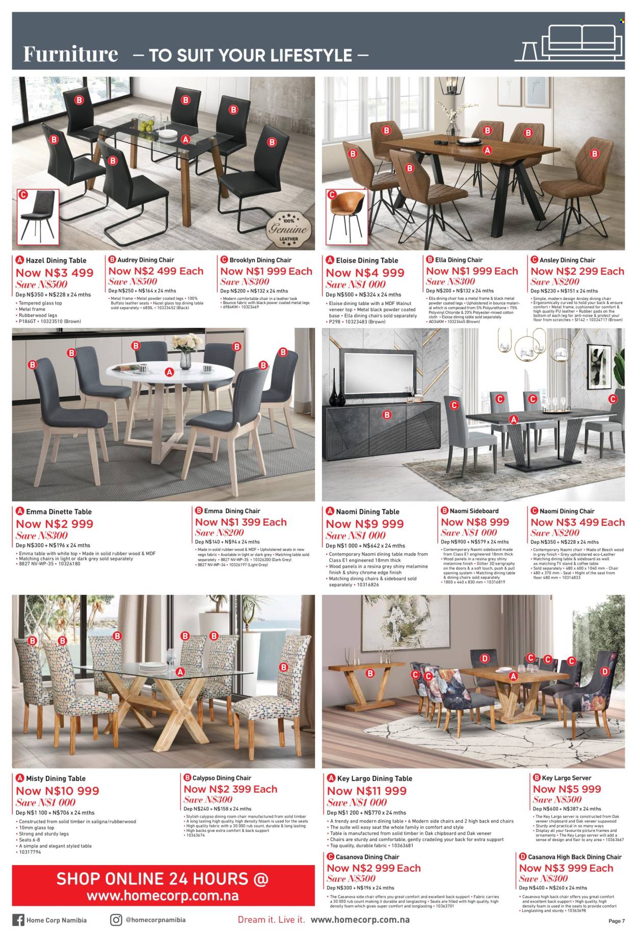 thumbnail - HomeCorp catalogue  - 01/04/2024 - 30/04/2024 - Sales products - dining table, table, side chair, chair, dining chair, coffee table, TV stand, sideboard, picture frame, metal frame. Page 7.